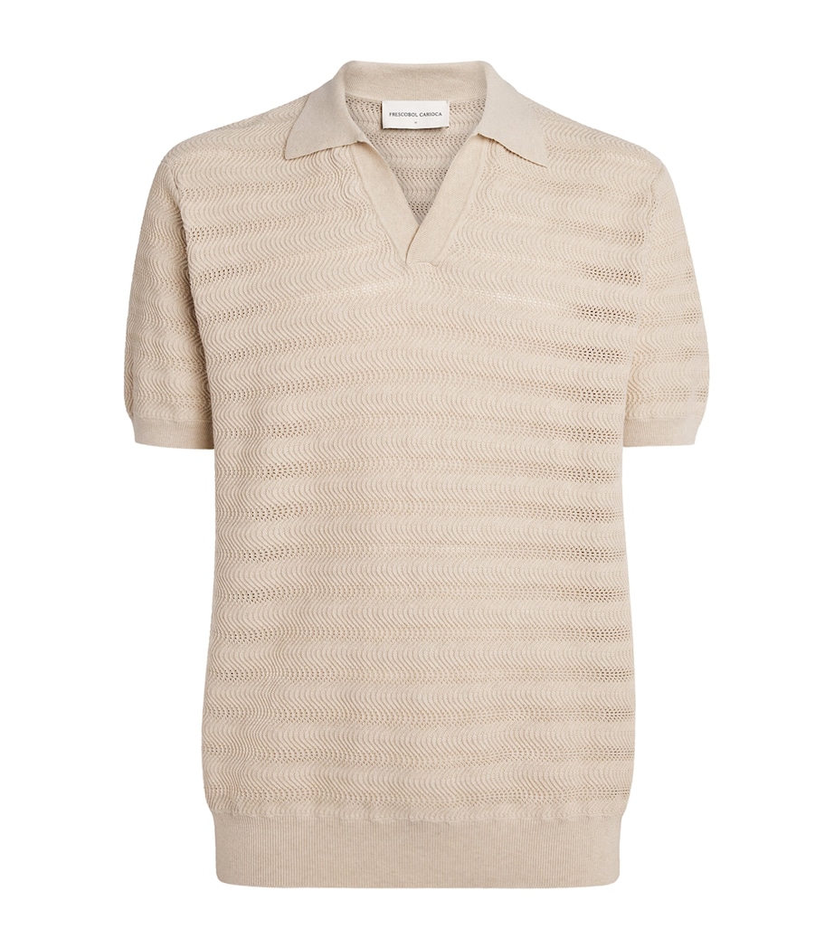 Frescobol Carioca Mens Cotton Jacquard Rino Polo Shirt Sand Image 1