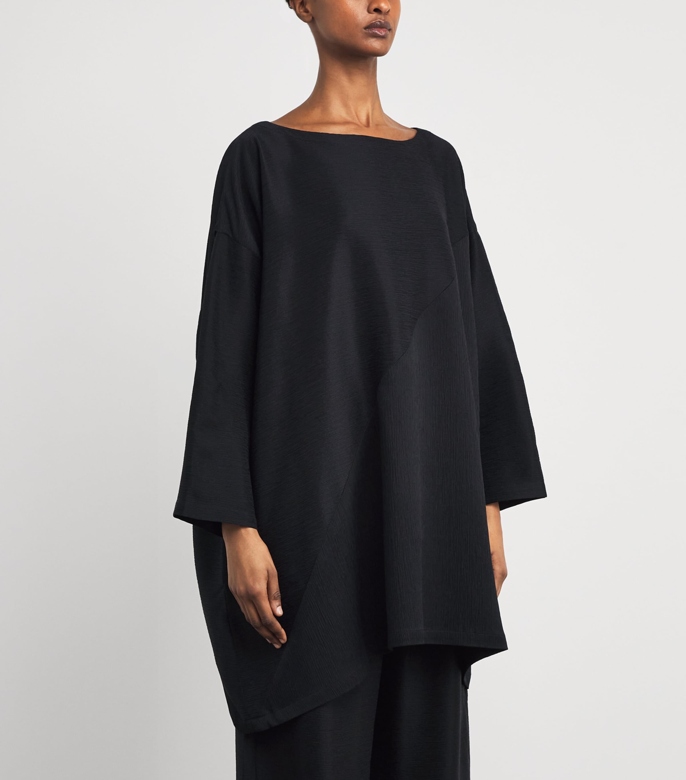 Silk Plissé Scoop-Neck Top BLACK Image 3