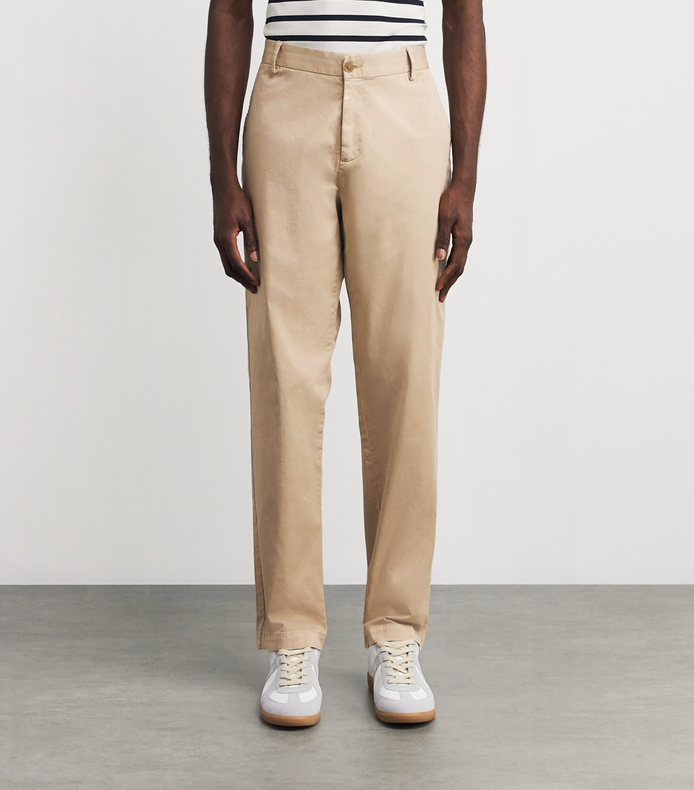 Sunspel Mens Stretch-Cotton Slim Chinos Whbs Light Stone Image 3