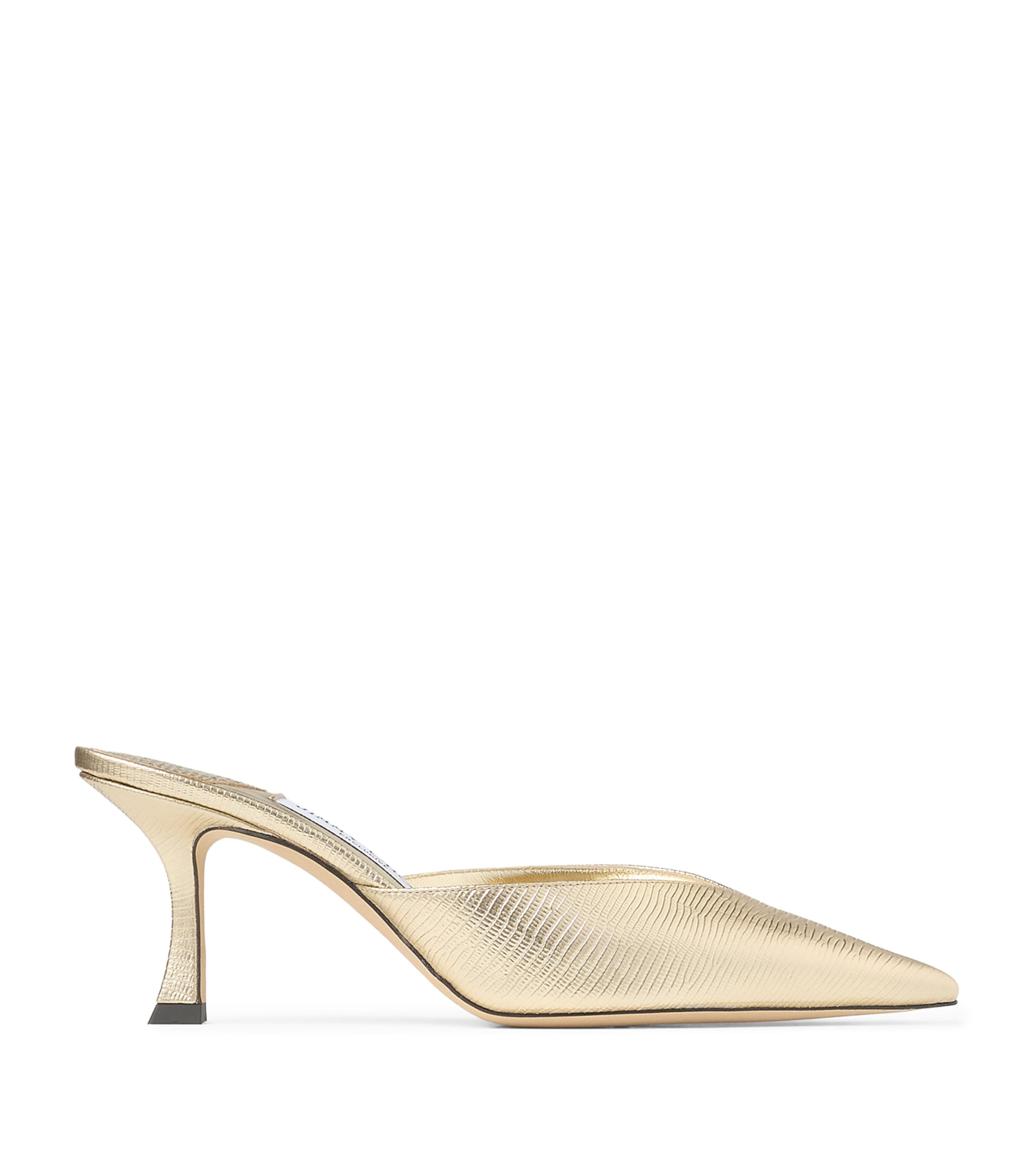 Jimmy Choo Solar 70 Mules In Metallic Lizard Print Leather In Gold