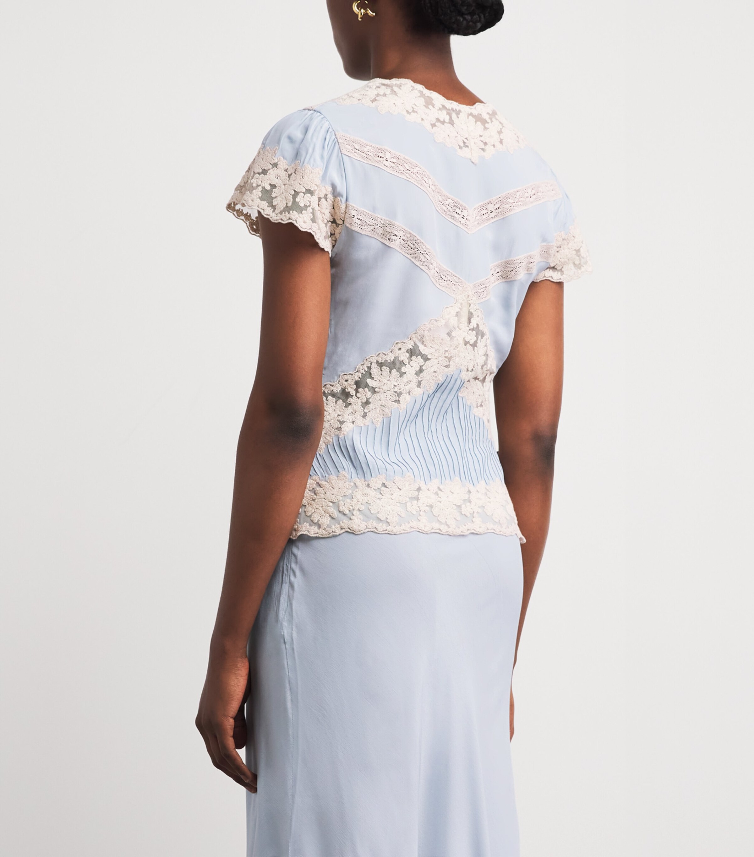 Rixo Womens Lace-Detail Vittoria Top Bluebell Image 5