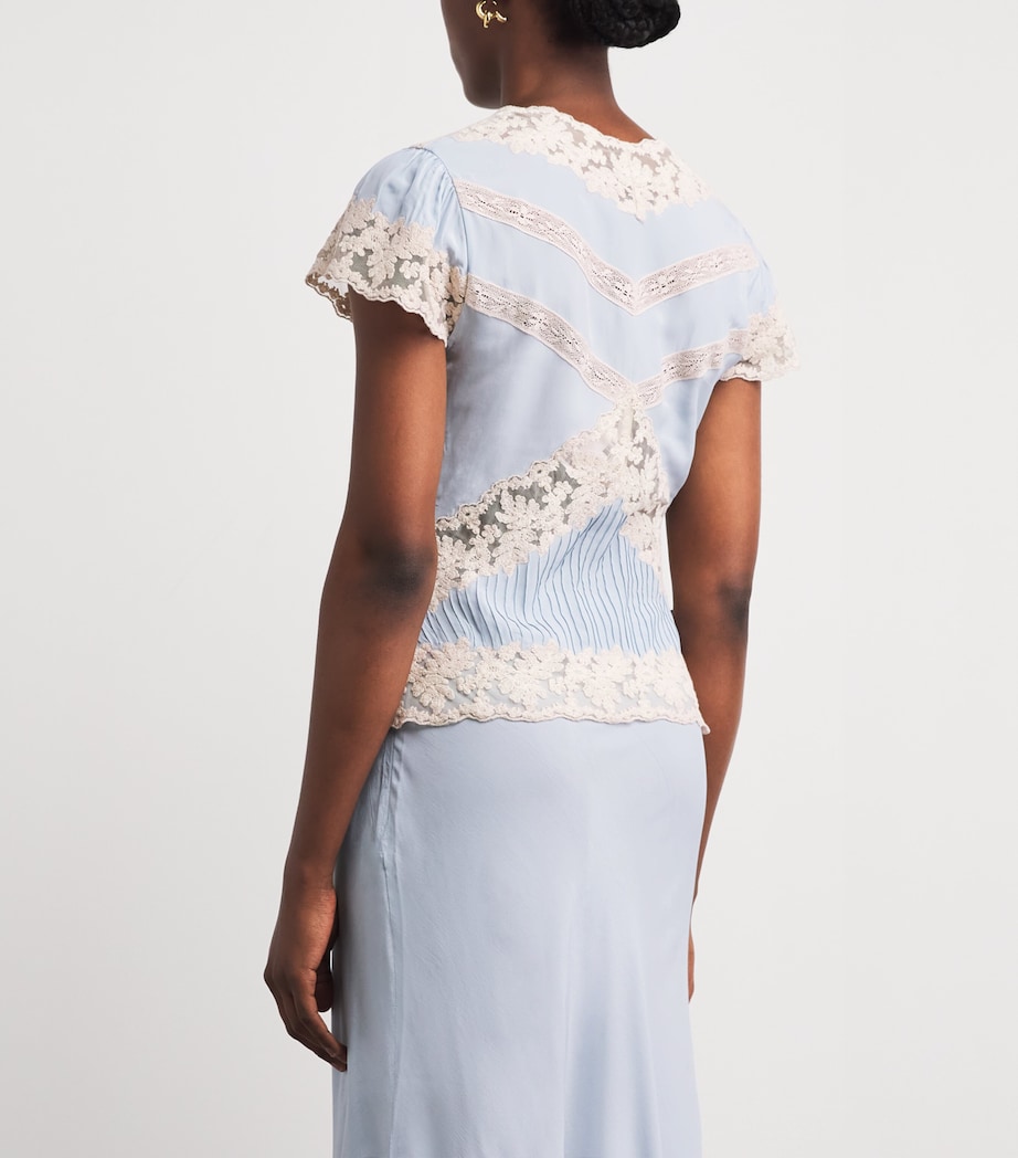 Rixo Womens Lace-Detail Vittoria Top Bluebell Image 5