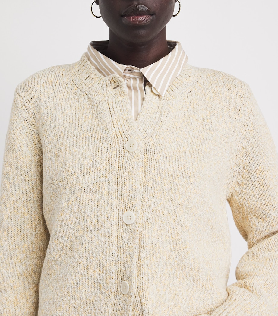 ME+EM Womens Cotton Knitted Button-Up Cardigan Yellow Mouline Image 3