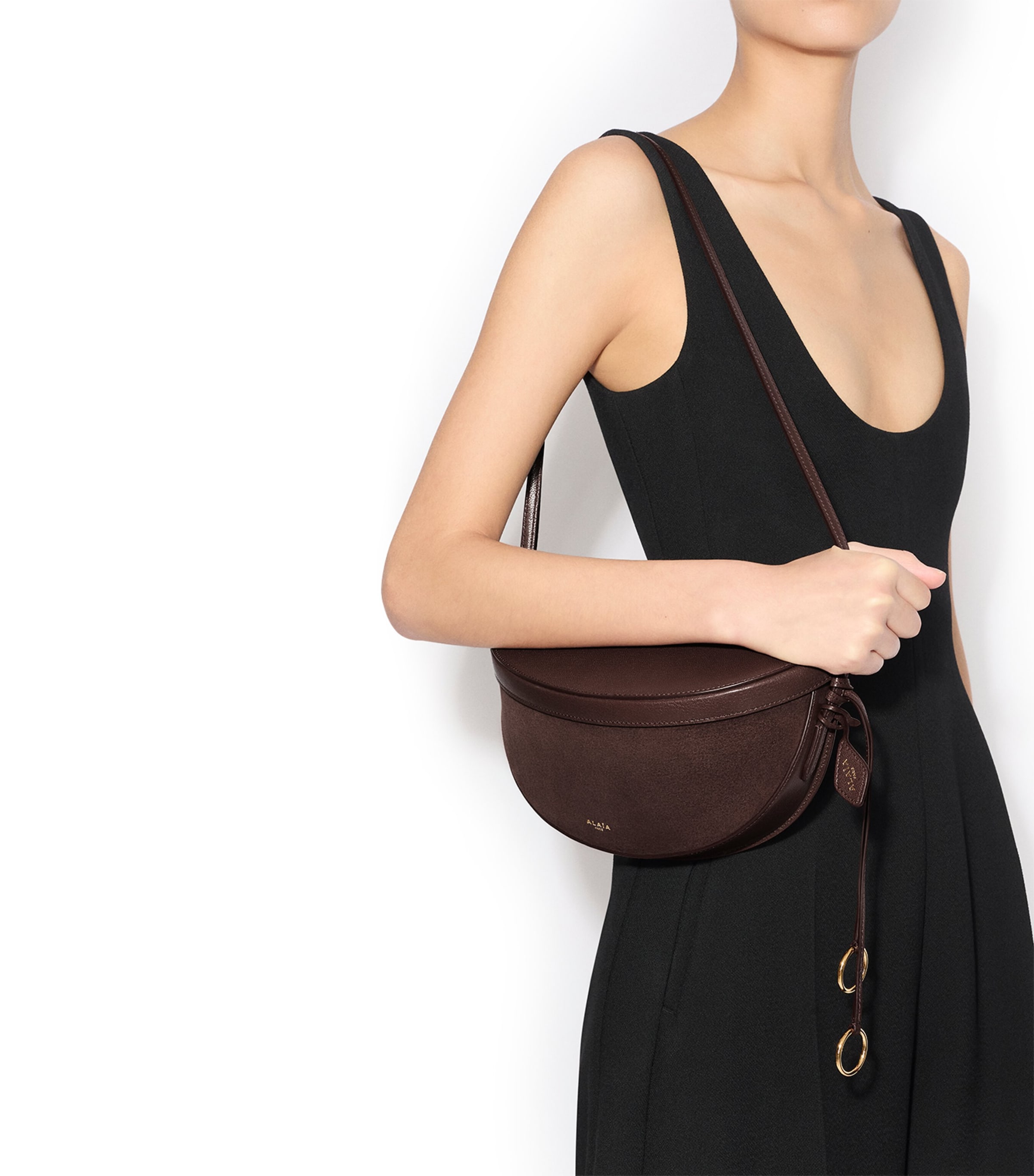 Leather-Suede Hip East-West Shoulder Bag GREGE Image 2