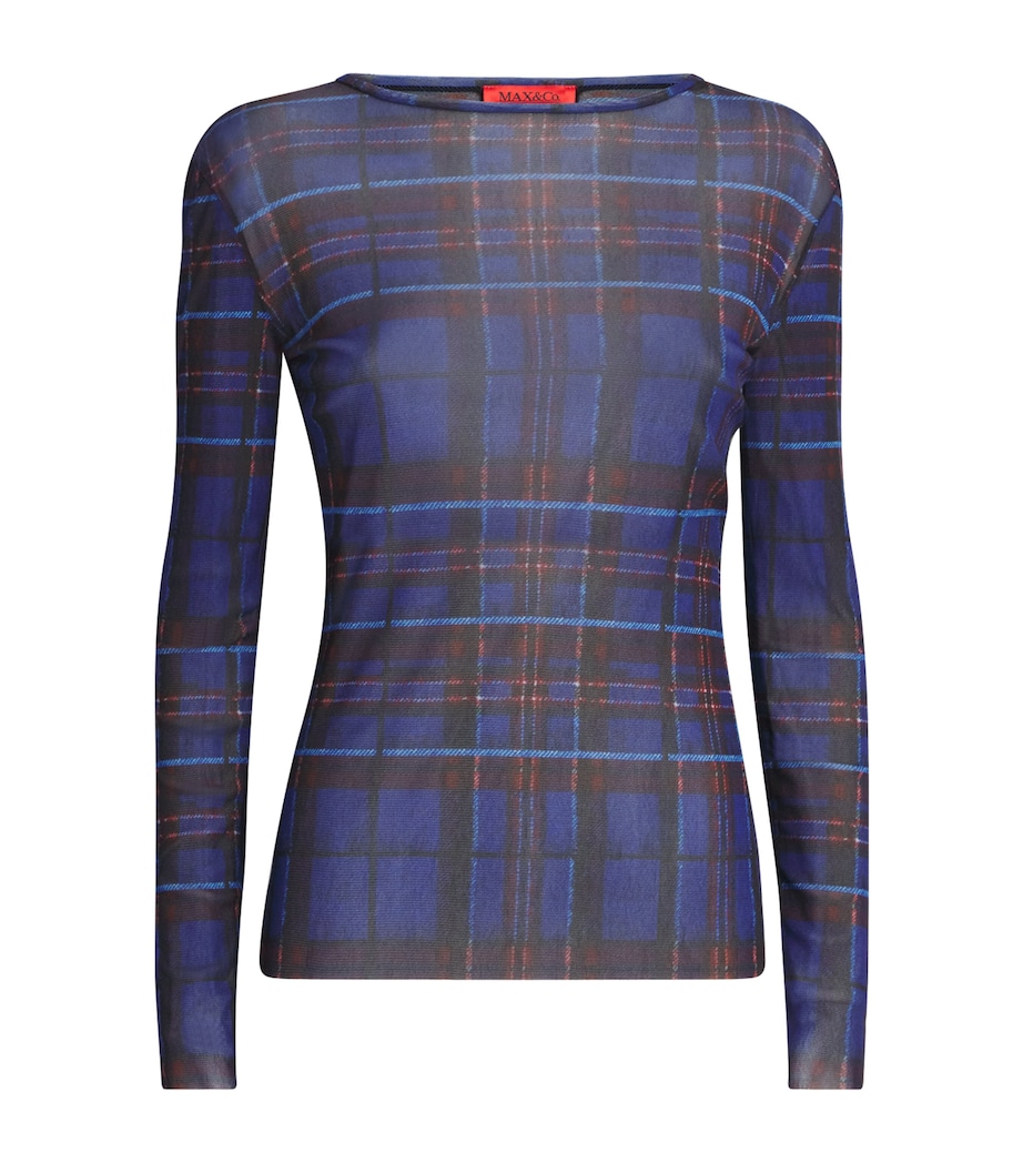 Long-Sleeve Sheer Check Top CORNFLOWER BLUE Image 1