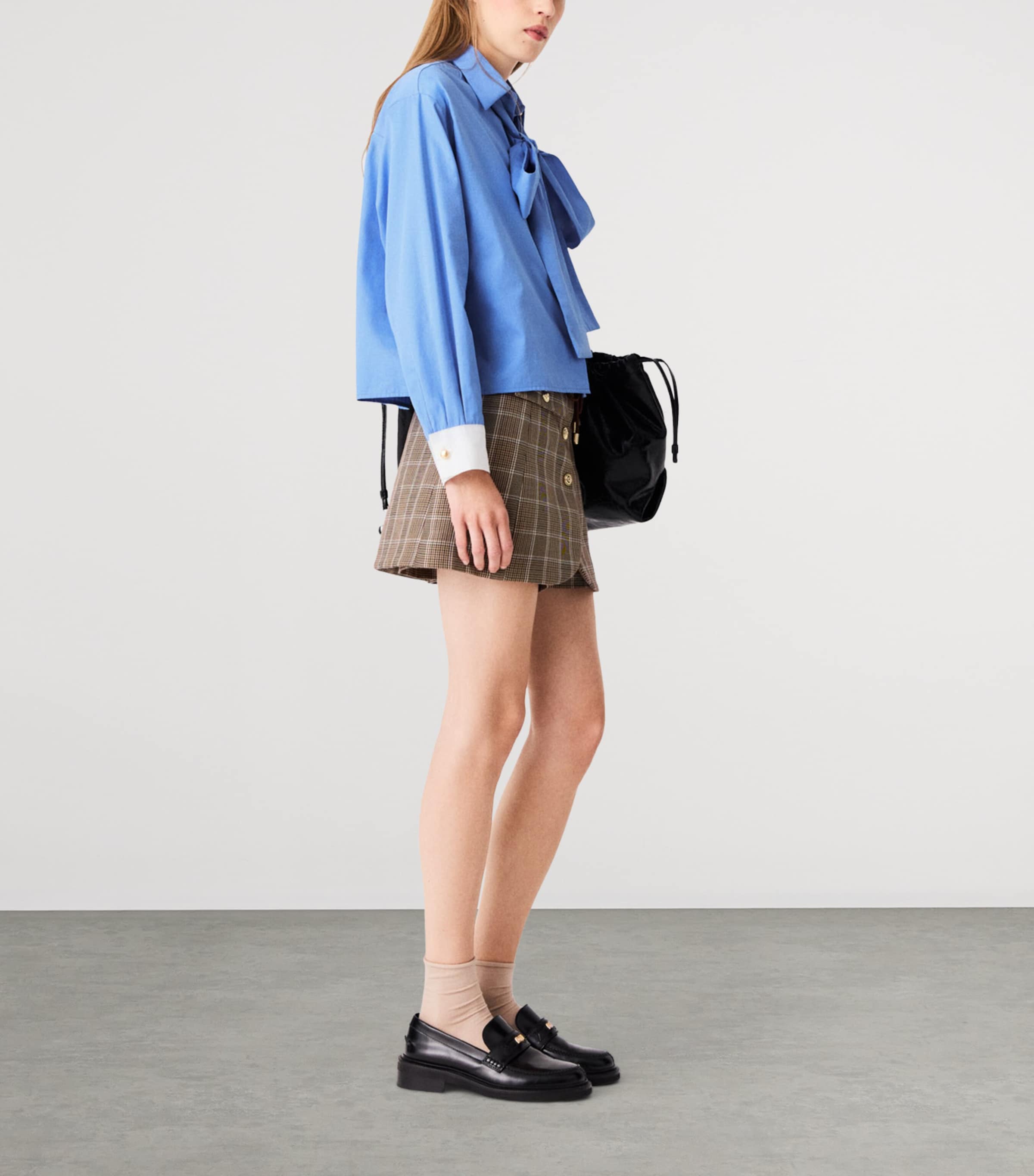 Maje Womens Cotton Pussybow Shirt Blue Image 3