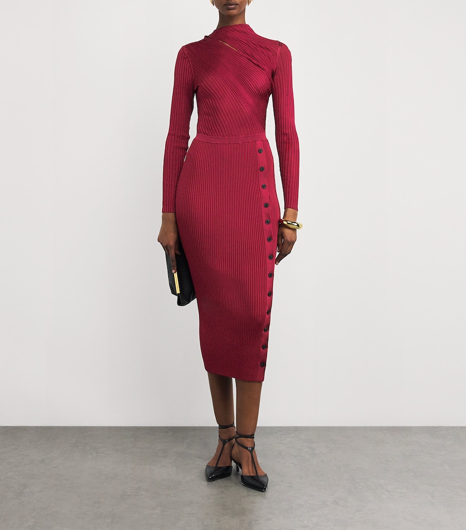 Button-Detail Midi Dress BURGUNDY Image 2