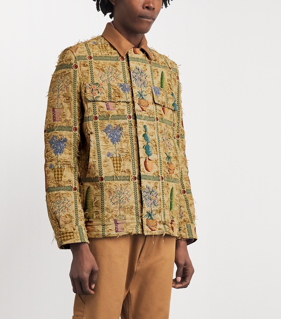 Junya Watanabe MAN Mens Distressed Tapestry Trucker Jacket Bg/grn/rd X Camel Image 4