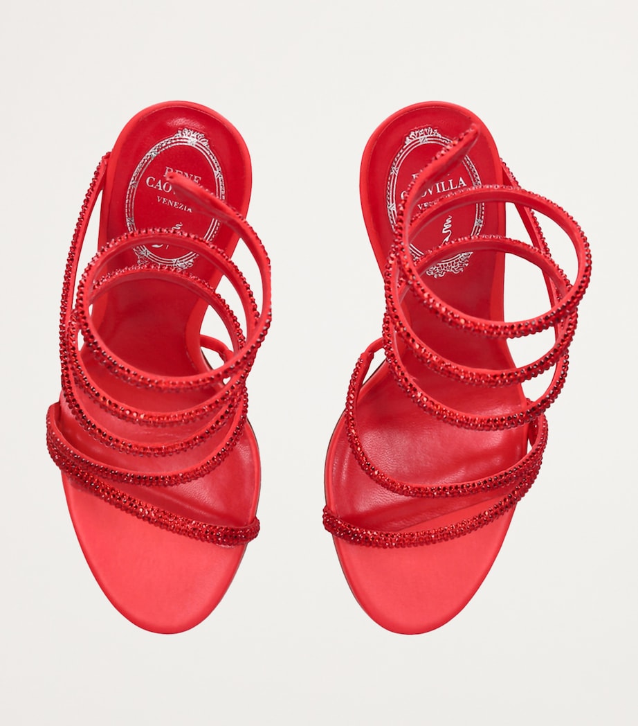 René Caovilla Satin Embellished Margot Heeled Sandals 105 Red Image 4