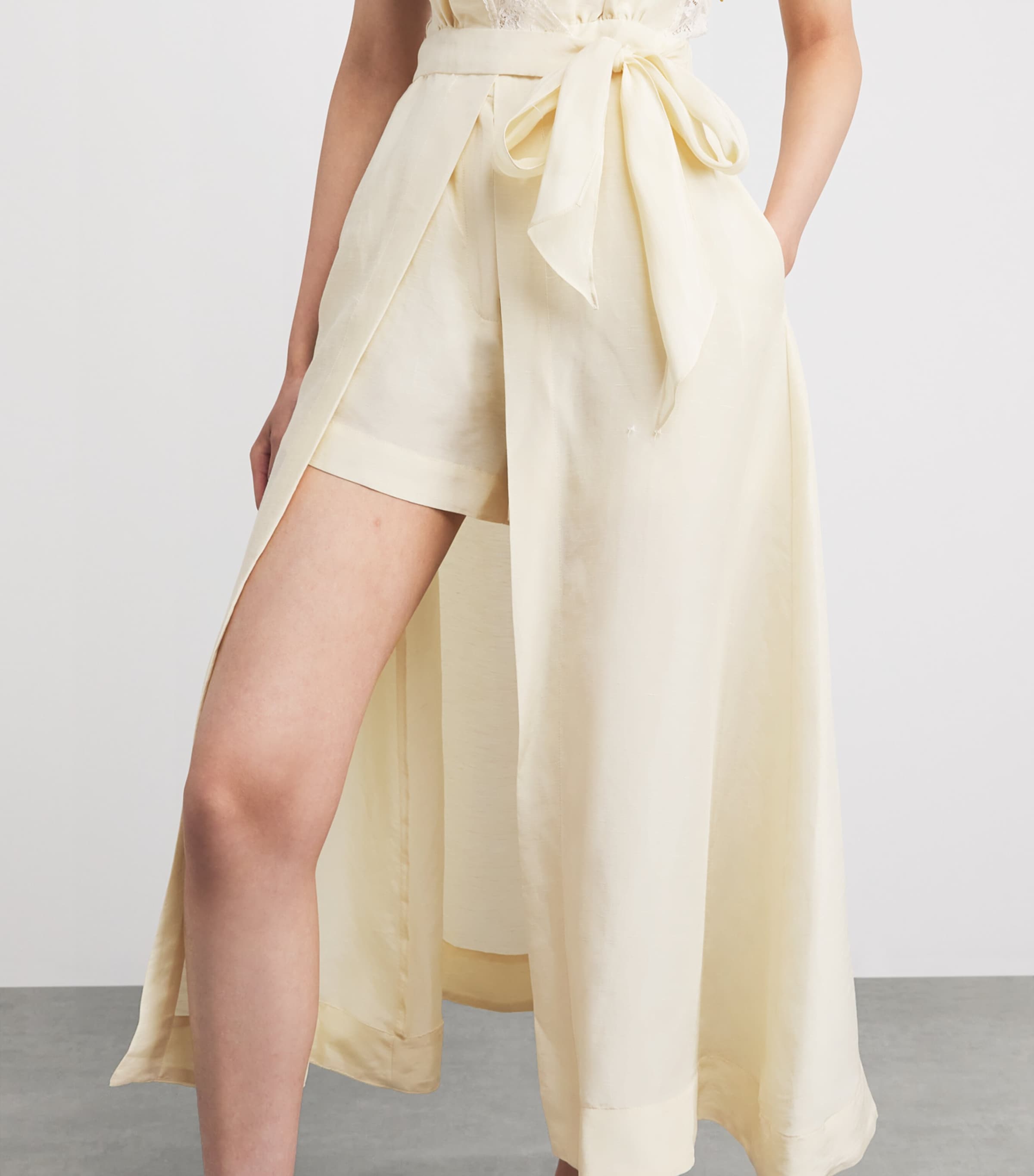 Sandro Paris Womens Linen-Blend Lace-Trim Midi Dress Vanilla Image 3