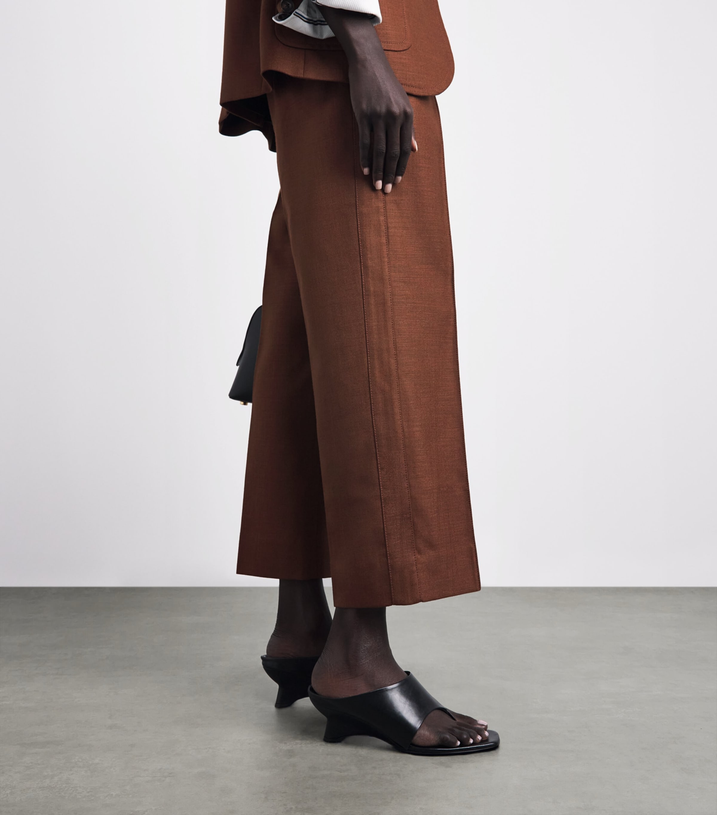 ME+EM Womens Wool-Blend Cropped Trousers Pecan Brown Image 3
