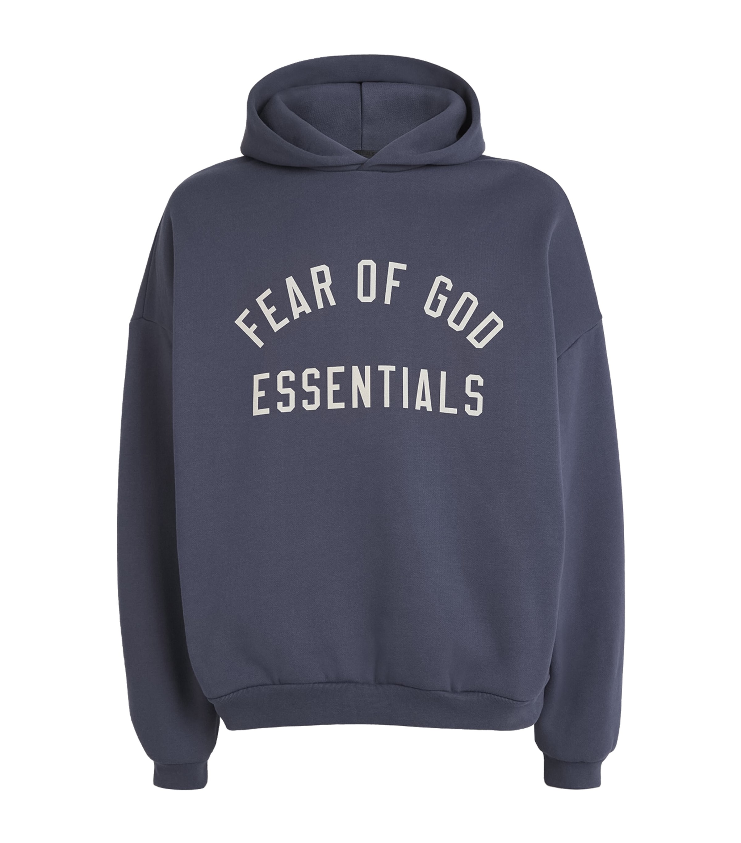 FEAR OF GOD ESSENTIALS Mens Cotton-Blend Logo Print Hoodie Marine Image 1