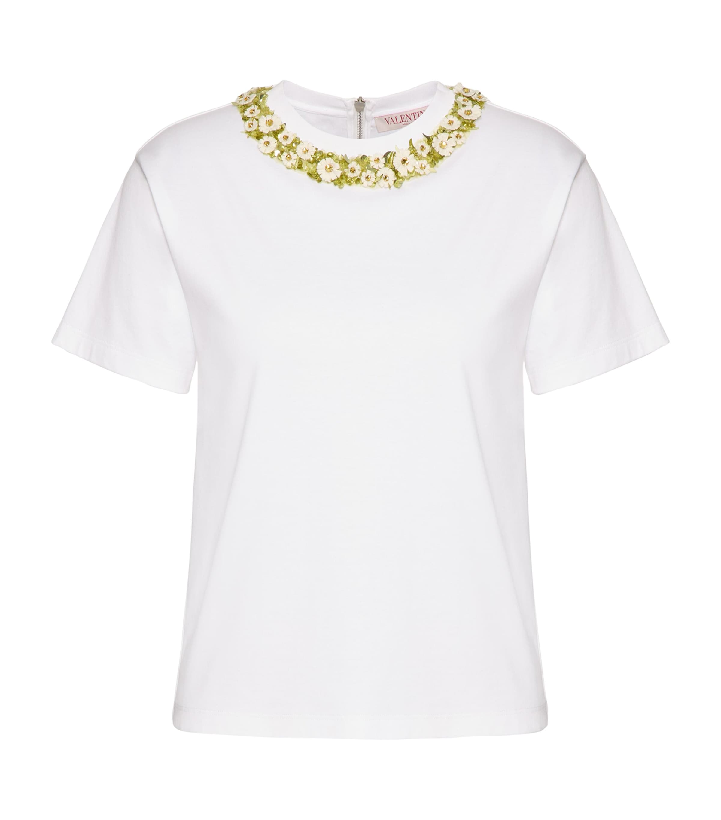 Valentino Cotton Embellished-collar T-shirt In White