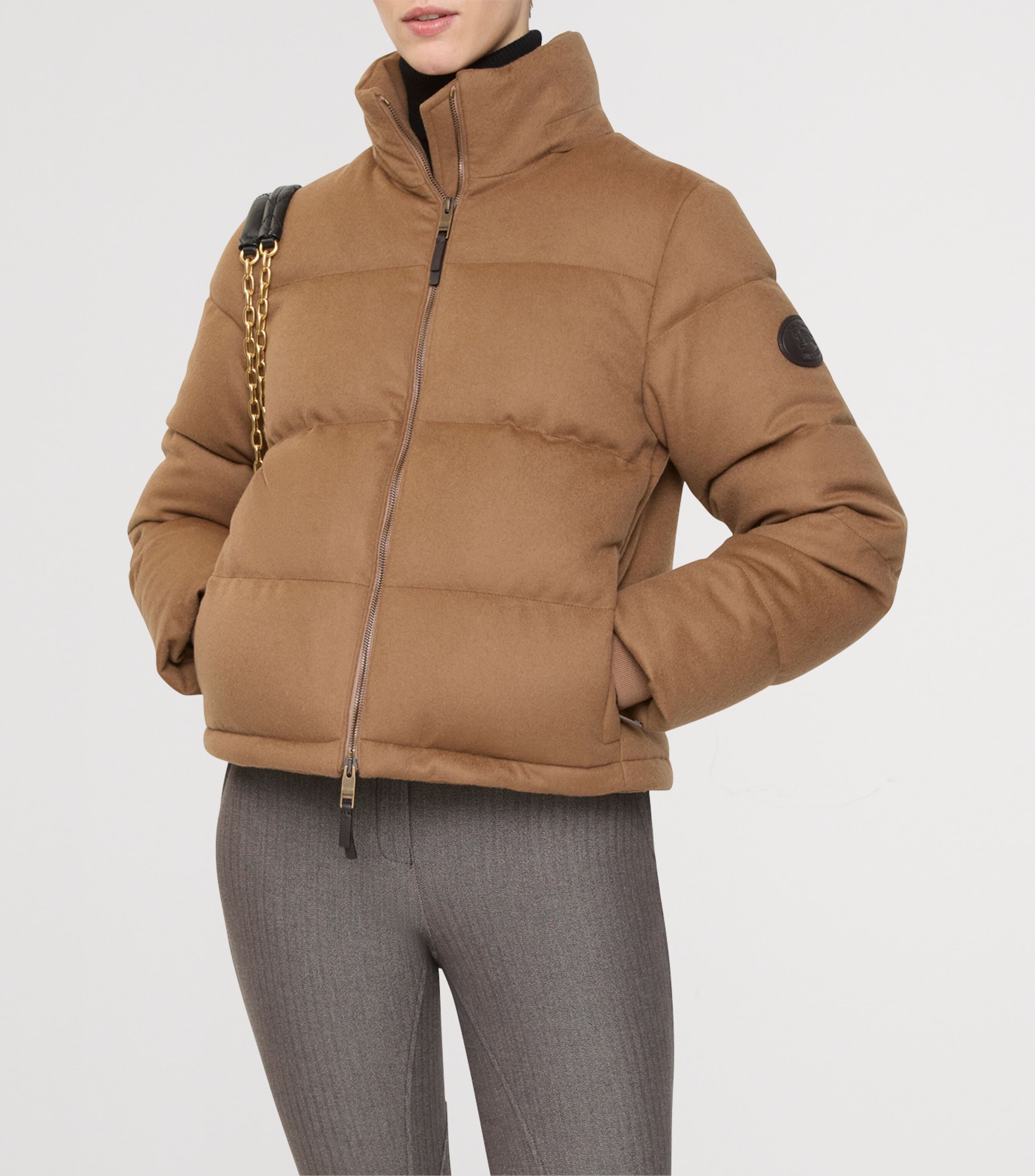 Burberry Womens Cashmere Puffer Jacket Camel Image 2