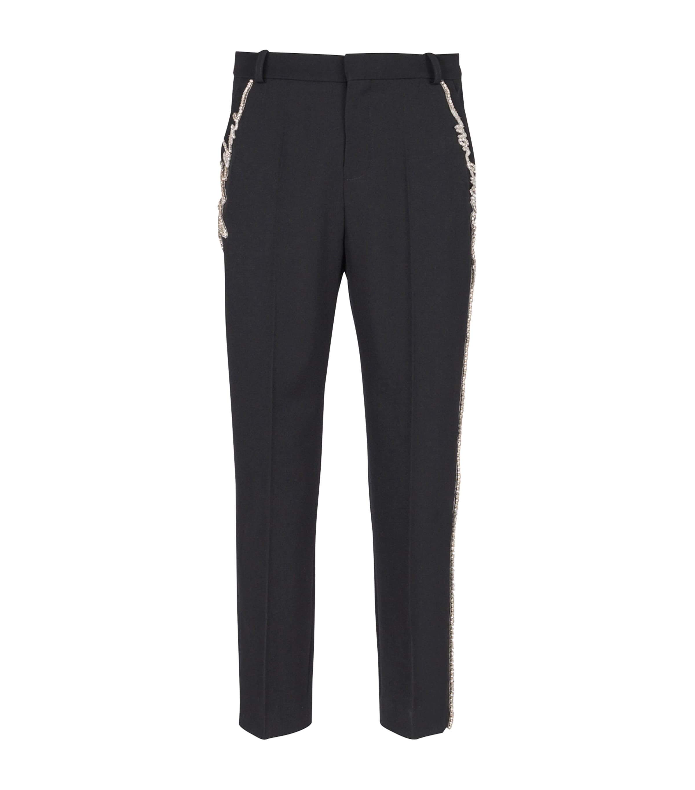 Balmain Rhinestone-embellished Straight-leg Trousers In Black