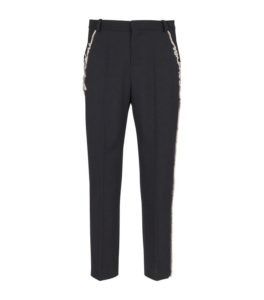Balmain Mens Wool Embroidered Tailored Trousers Ehv Noir/cristal Image 1
