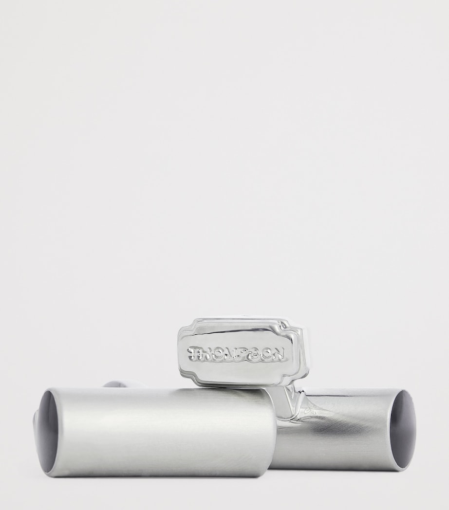 White Bronze-Plated Cylinder and Enamel Cufflinks BLACK Image 6