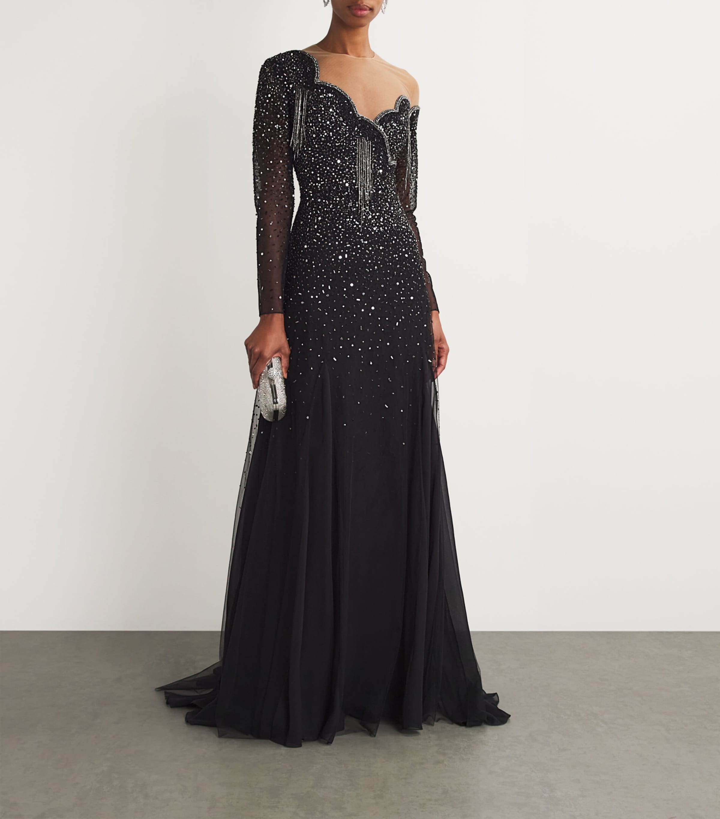 GEORGES HOBEIKA Womens Embellished Asymmetric Gown Black/anthracite Image 2