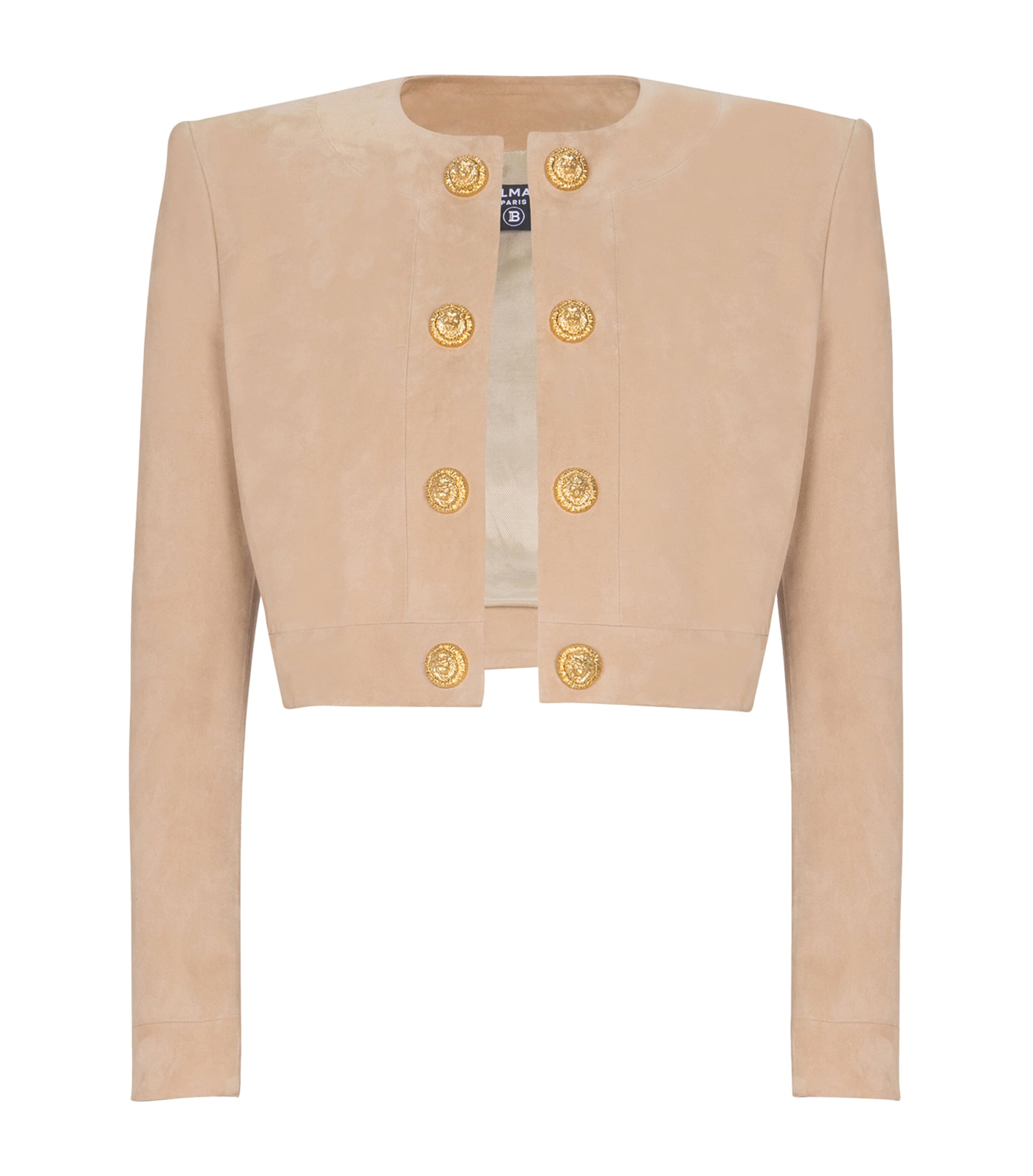 Balmain Womens Suede Cropped Jacket Sable Image 1