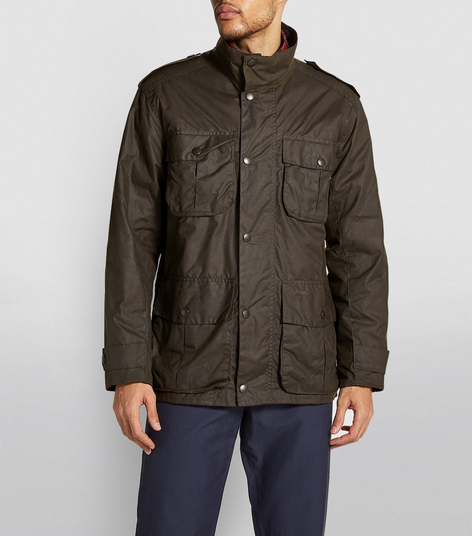 Barbour Mens Waxed Trooper Jacket Olive Image 3