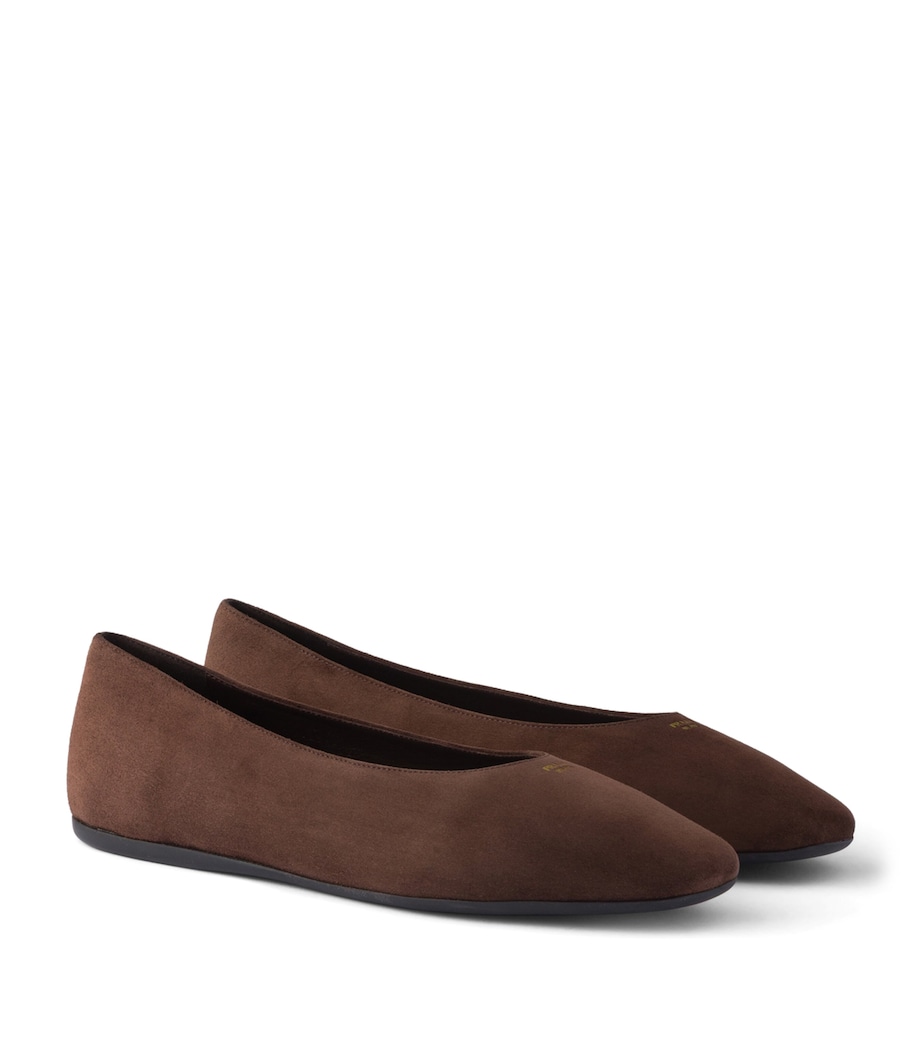 Prada Suede Logo Ballet Flats Brown Image 1