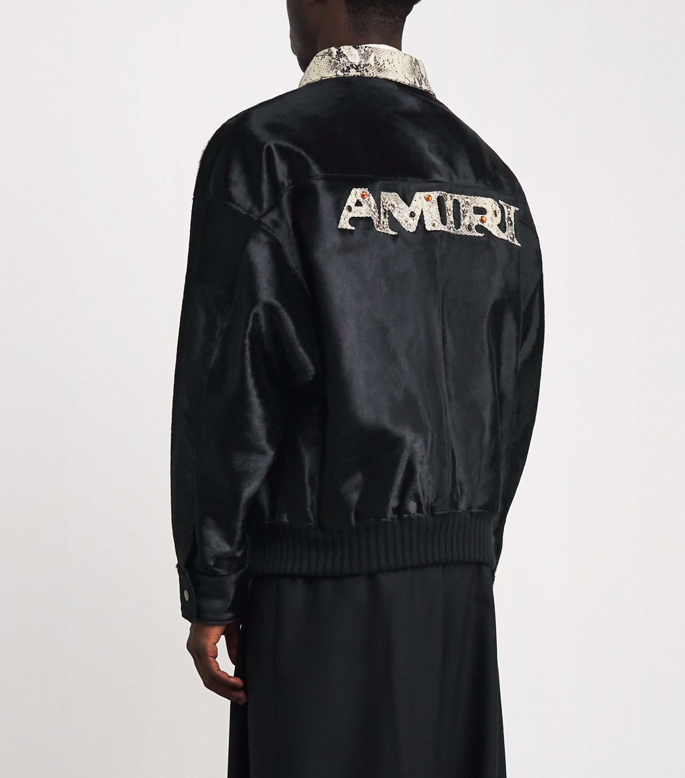 AMIRI Mens Faux Fur Snakeskin Collar Jacket Black Image 4