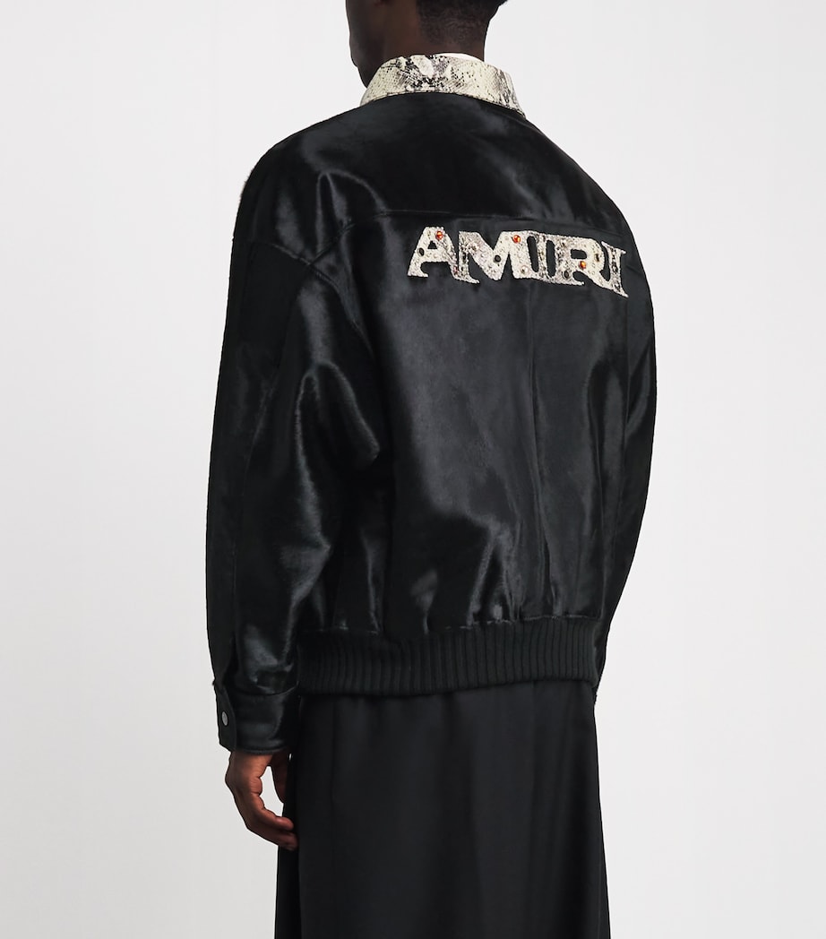 AMIRI Mens Faux Fur Snakeskin Collar Jacket Black Image 4