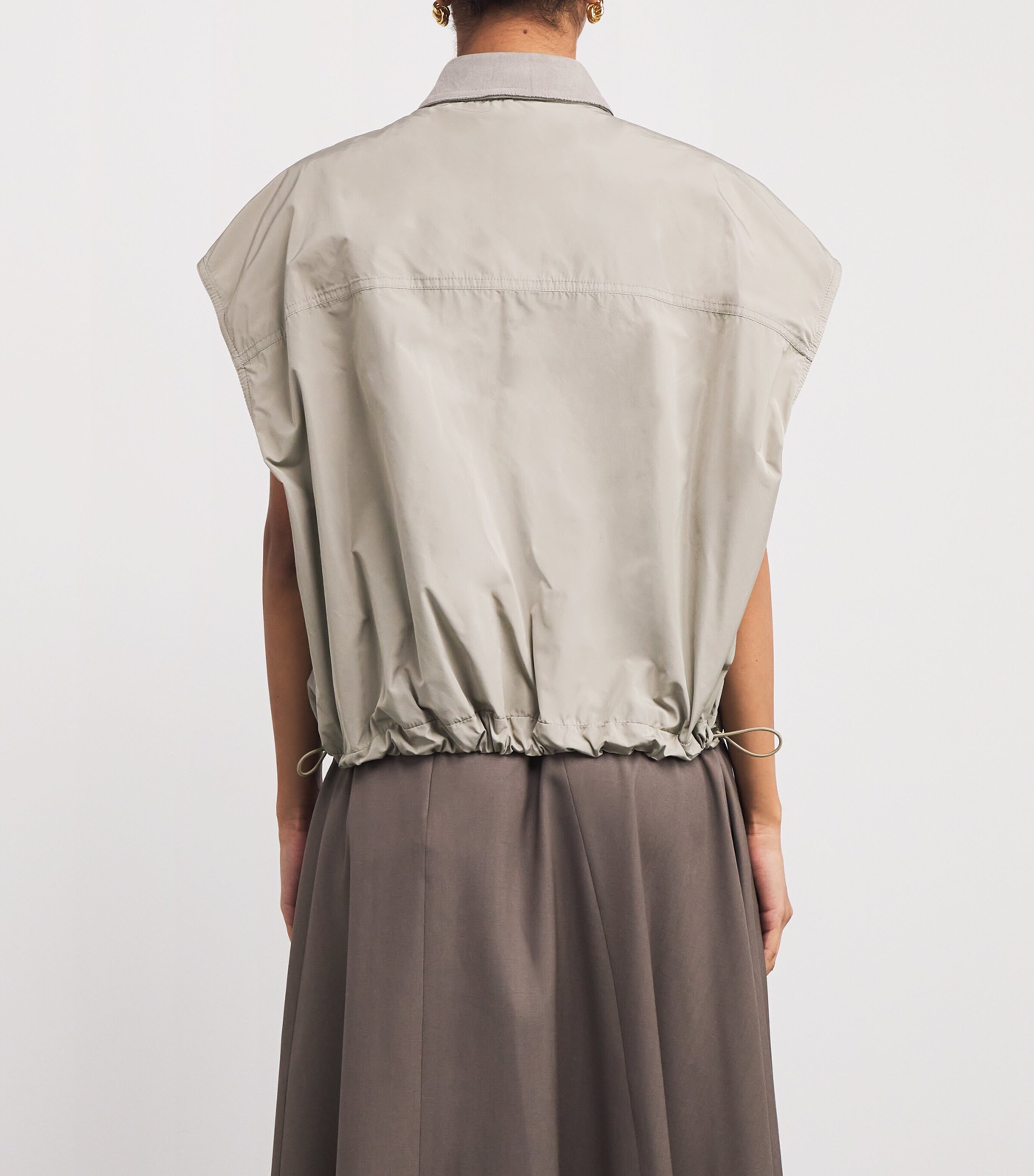 Fabiana Filippi Womens Suede Cap-Sleeve Shirt Argilla Image 4