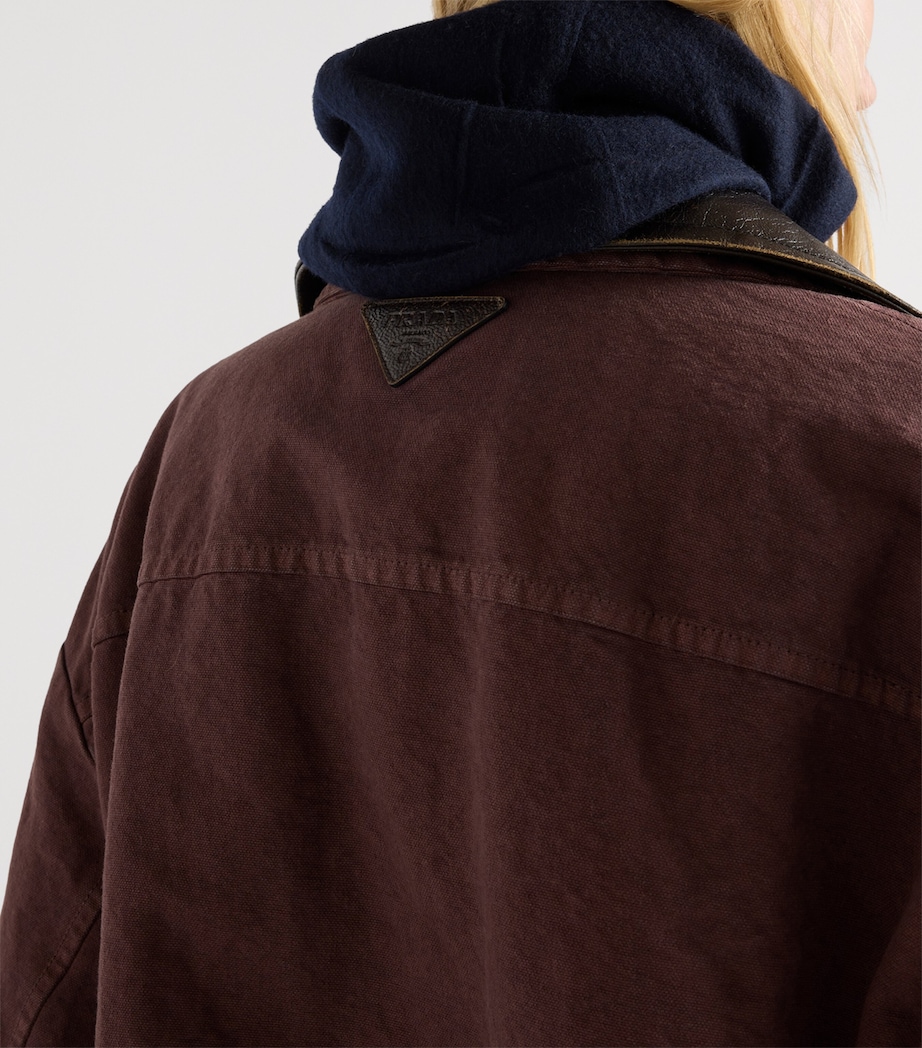 Cotton Canvas Leather-Trim Caban Jacket F0403 Image 4