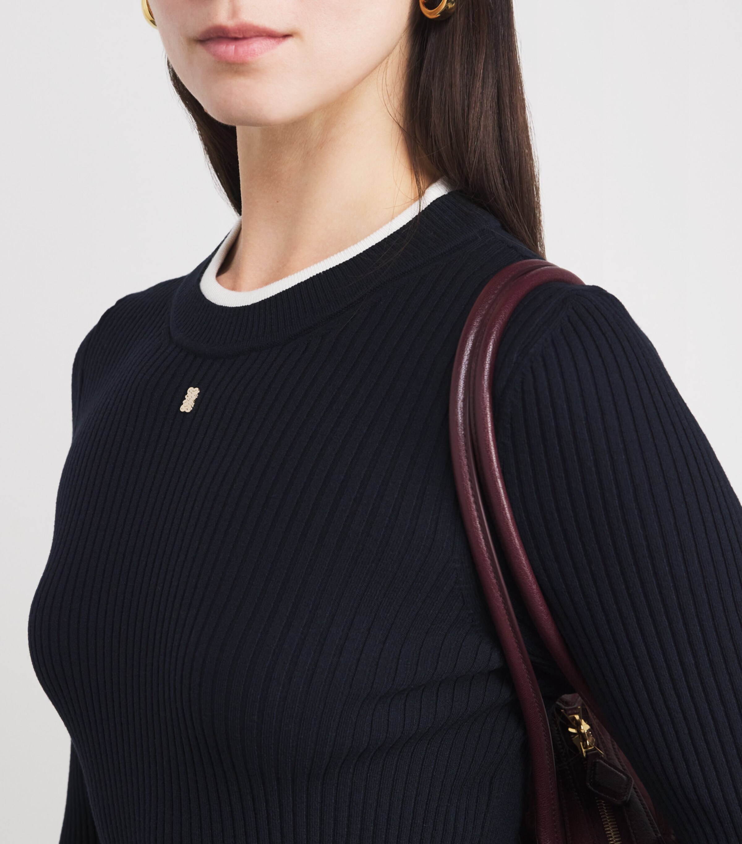 Sandro Paris Womens Cropped-Sleeve Logo Sweater Navy Blue Image 6