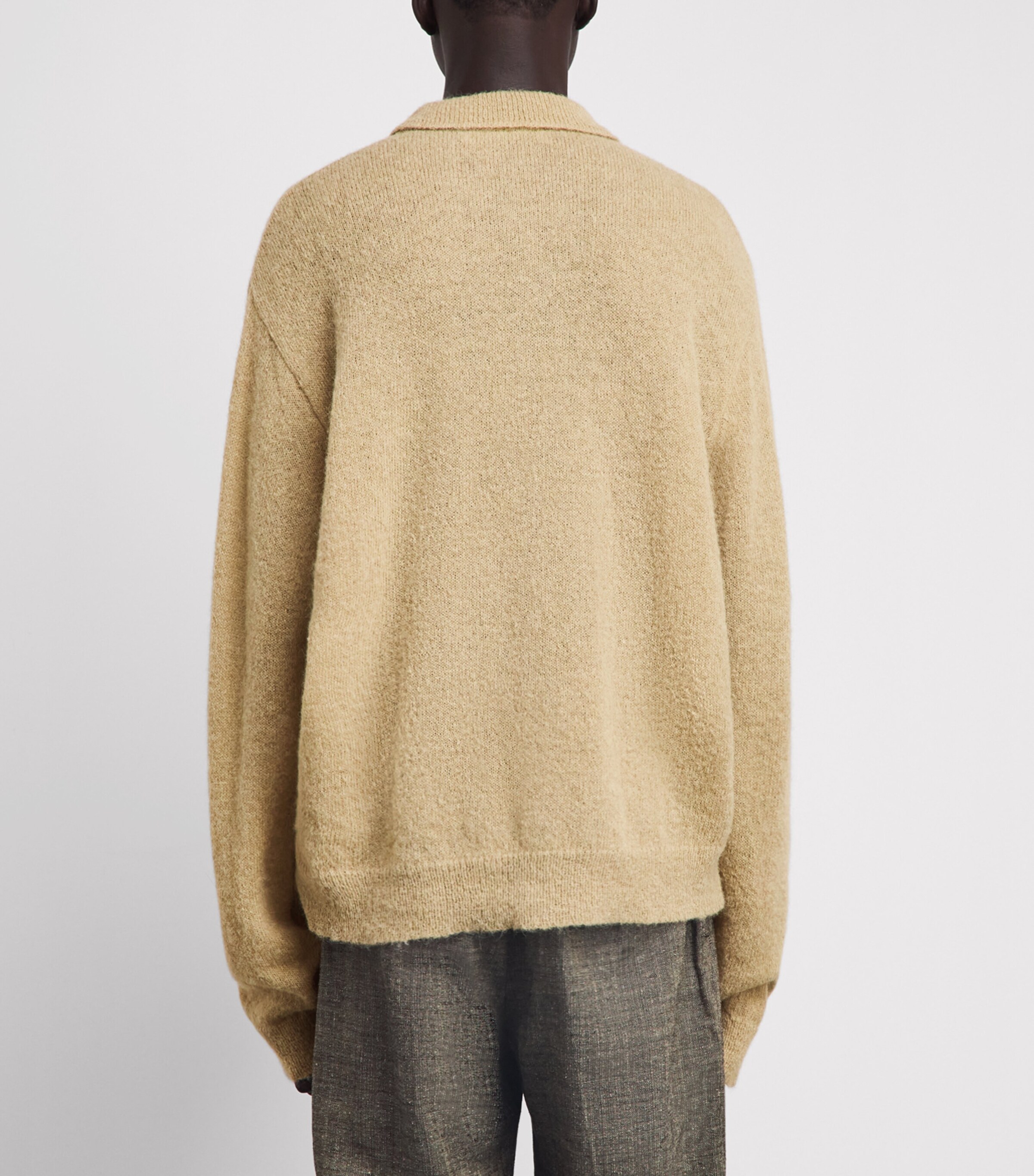 Our Legacy Mens Alpaca-Blend Evening Polo Cardigan Soft Sage Fuzy Alpca Image 5
