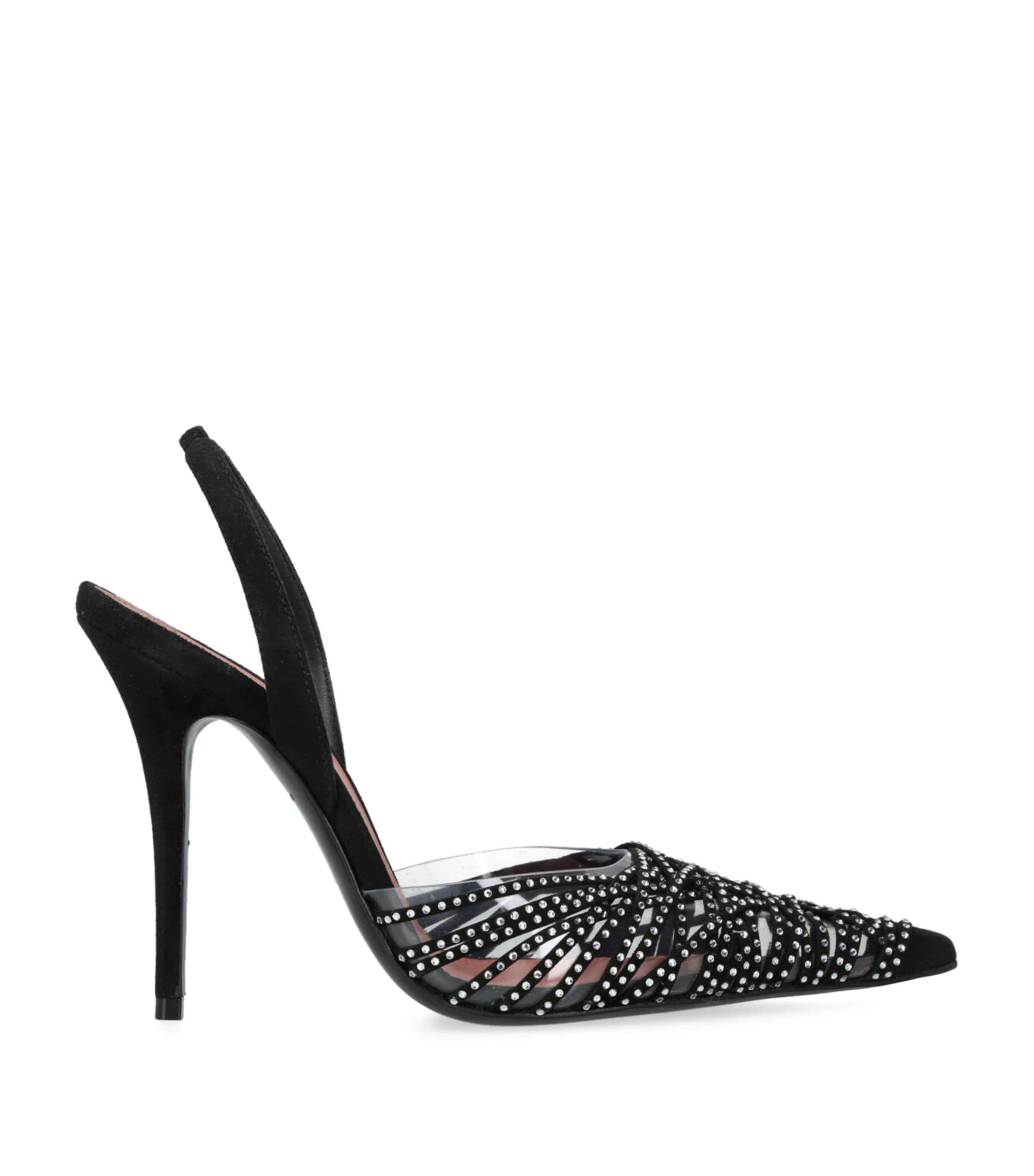 Amina Muaddi Suede Embellished Lori Slingback Pumps 105