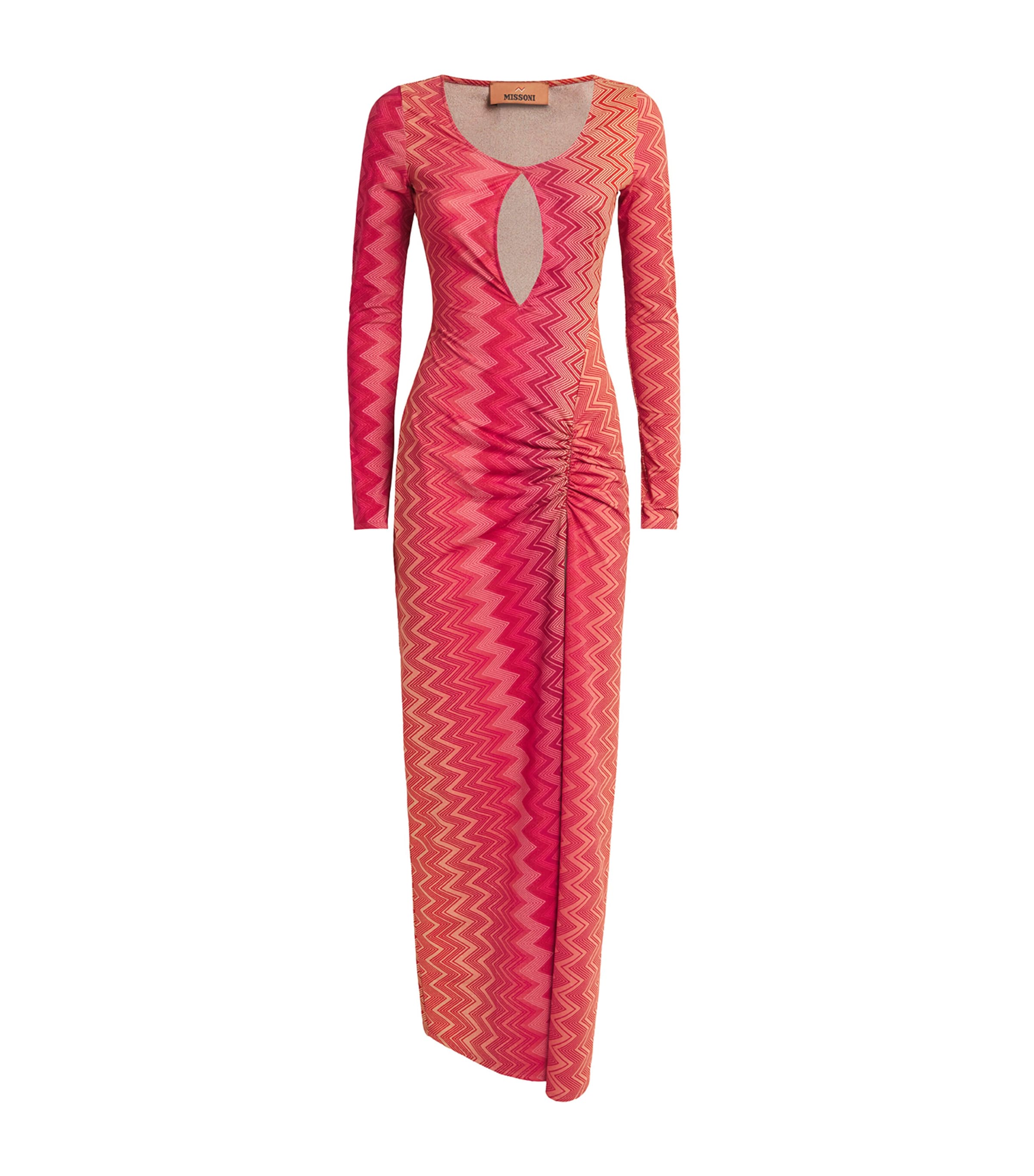 Missoni Zig-zag Key Hole Cut-out Maxi Dress In Red