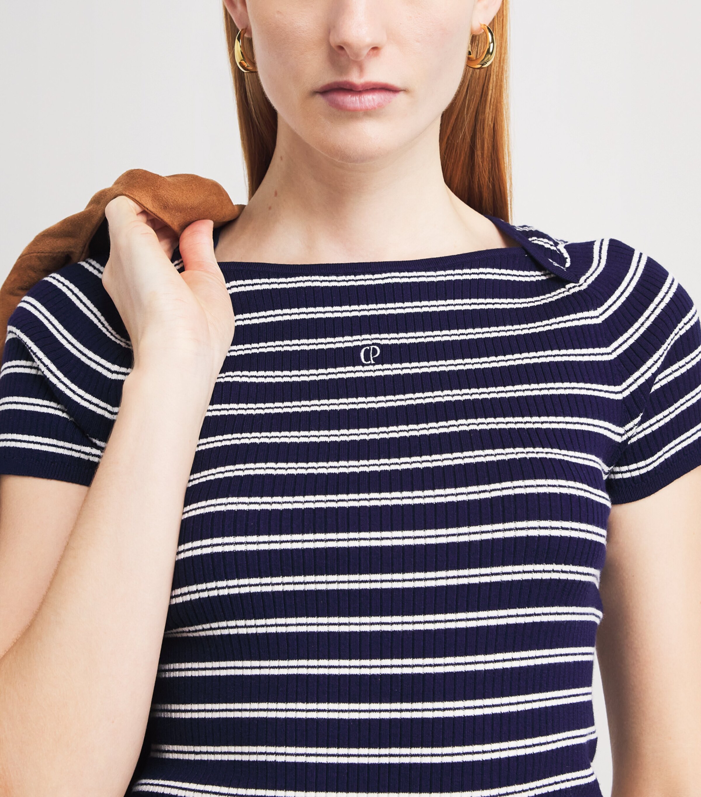 Claudie Pierlot Womens Stripe Rib-Knit Top Dual Color Image 6