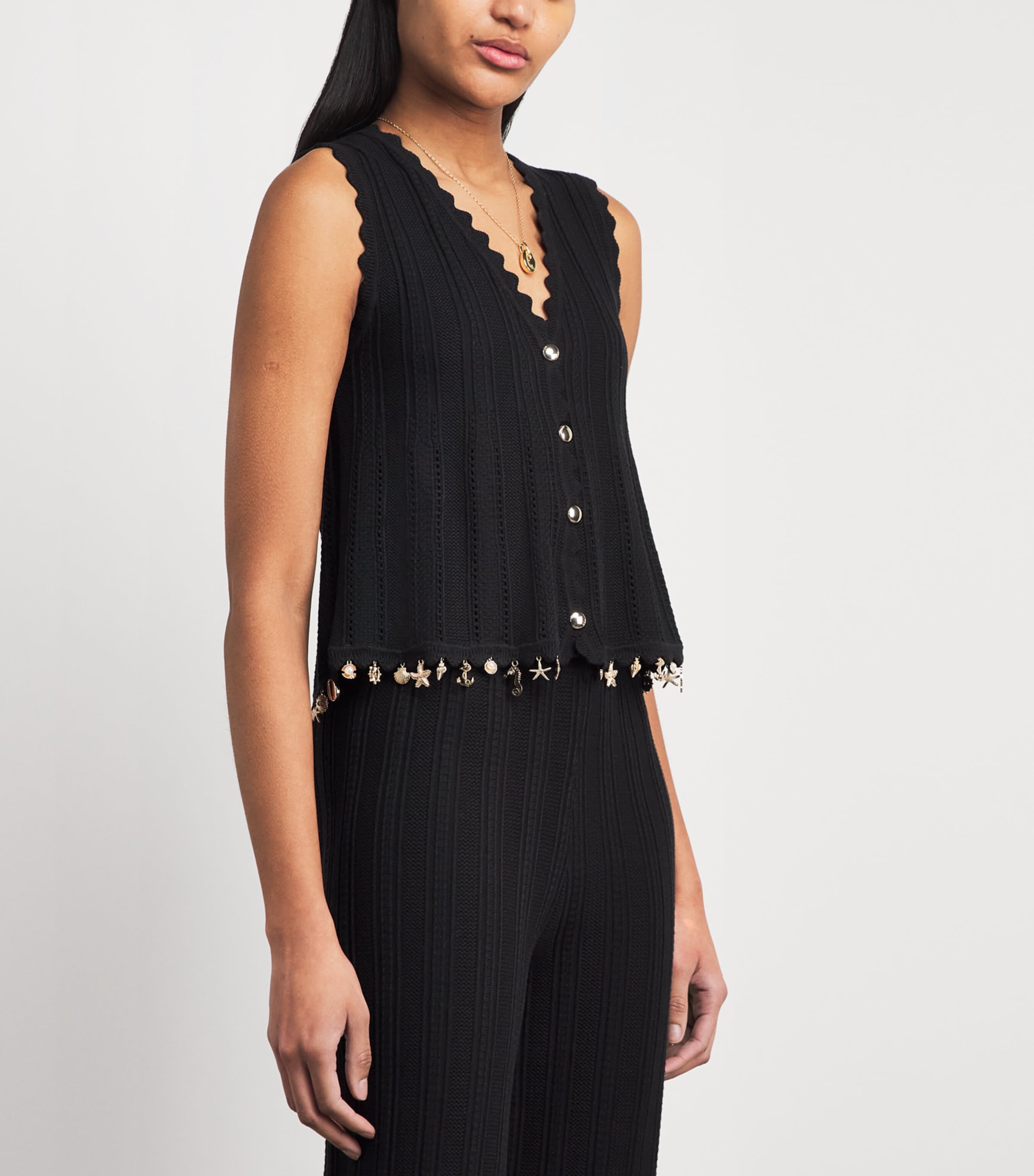Maje Womens Charm-Embellished Sleeveless Cardigan Black Image 4