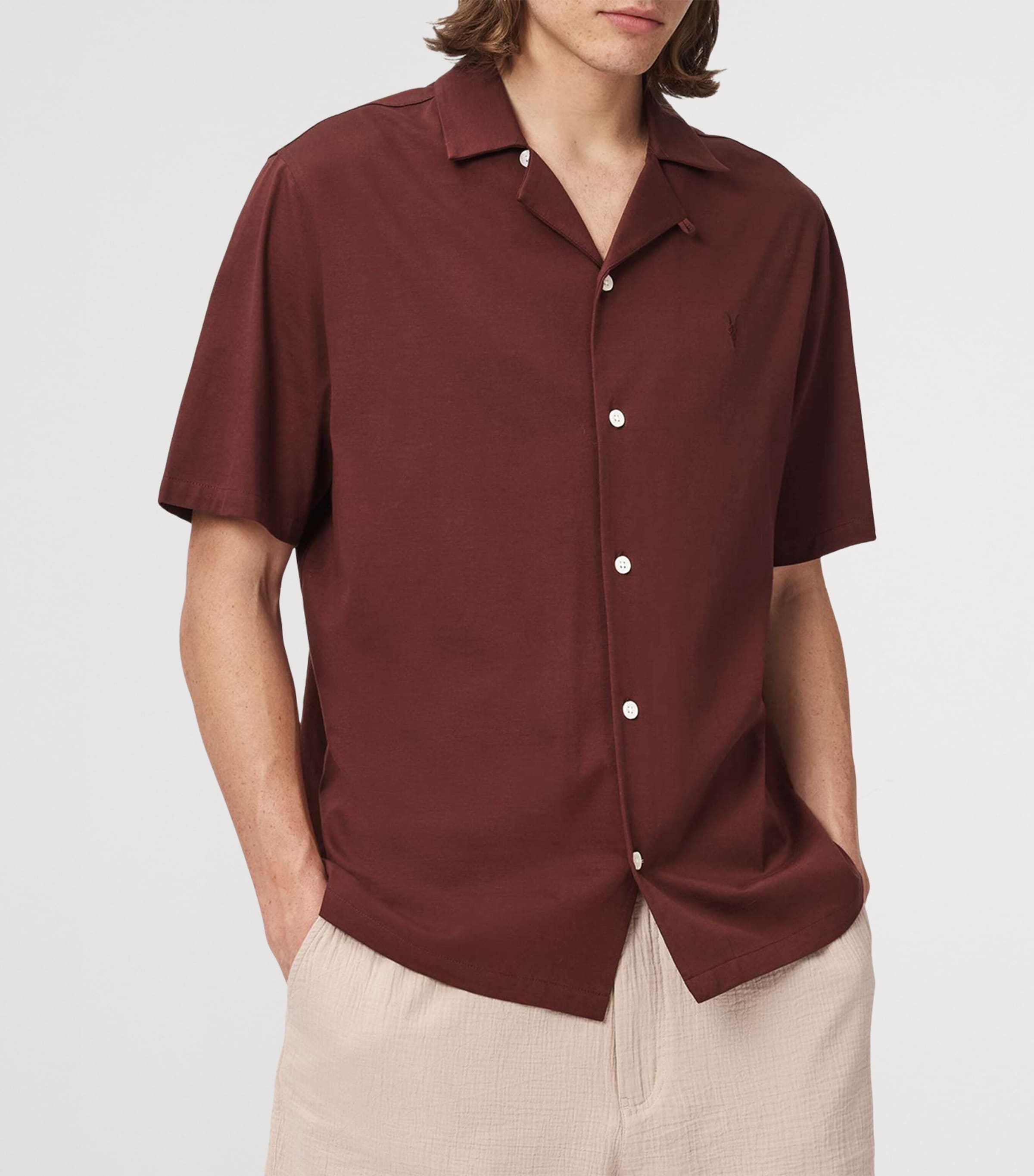 AllSaints Mens Organic Cotton Hudson Shirt Burnt Red Image 3