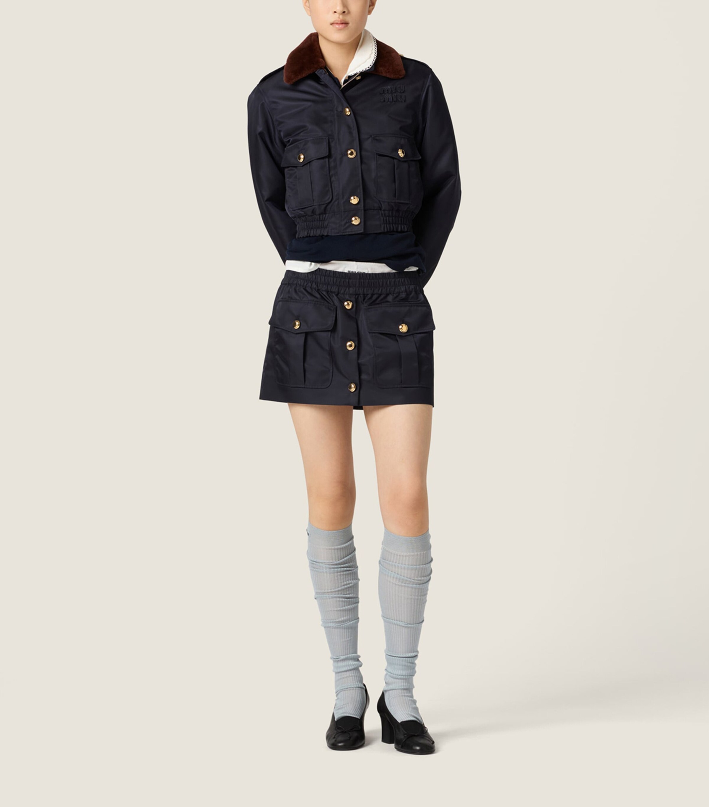 Miu Miu Womens Technical Buttoned Mini Skirt Image 2