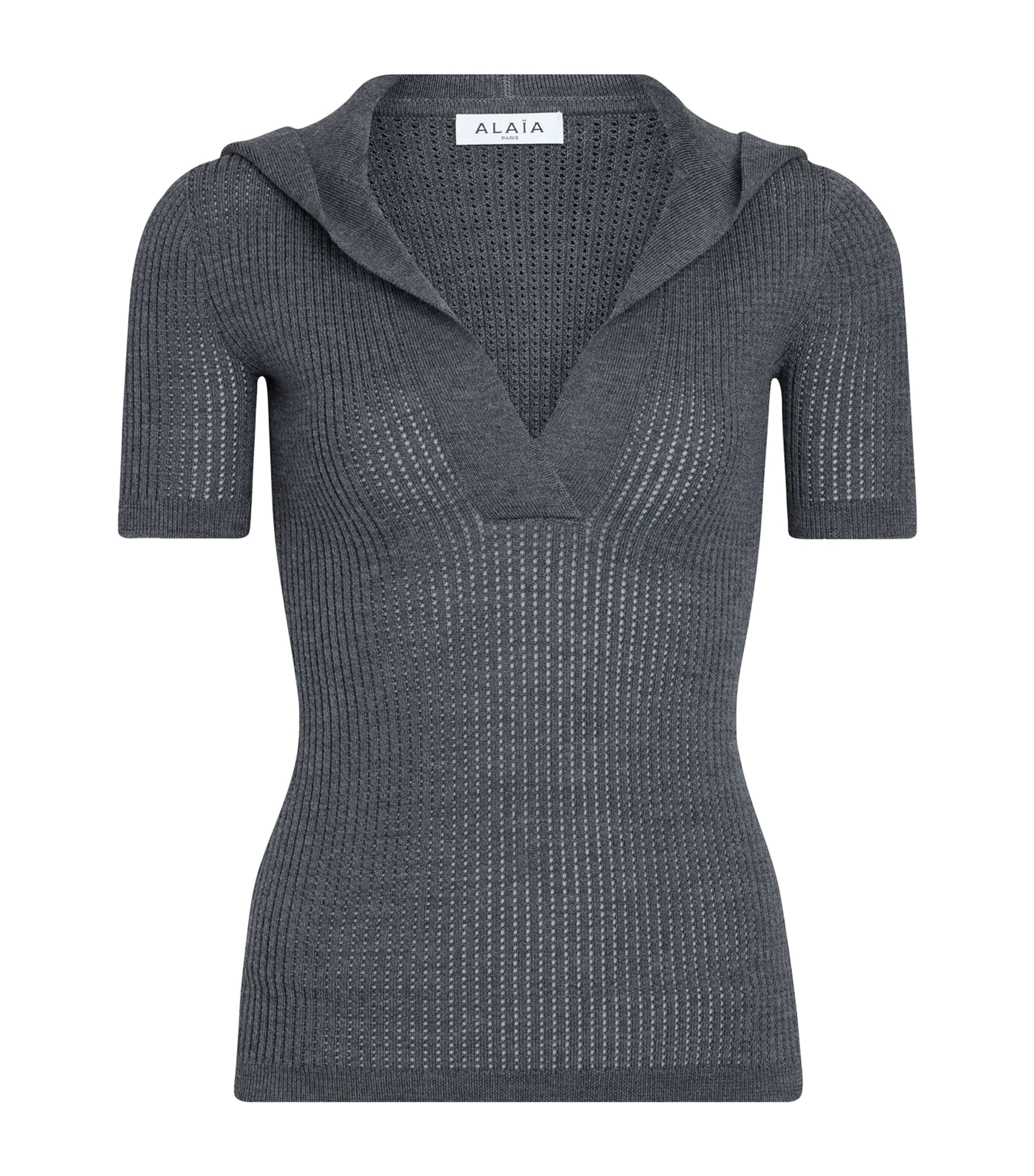 Alaïa Wool-blend Hooded T-shirt In Grey