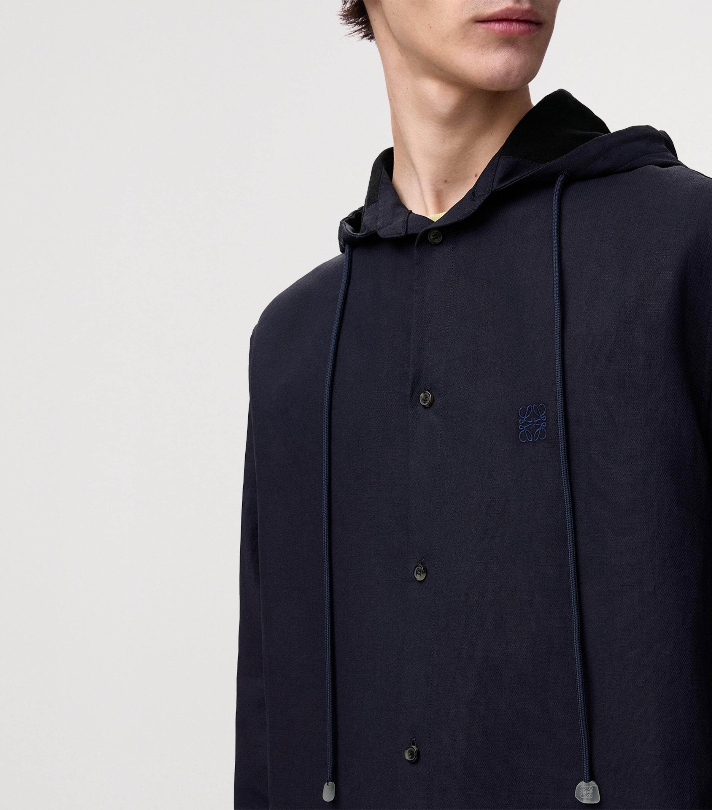 LOEWE Mens x Paula's Ibiza Linen-Blend Hooded Anagram Shirt Navy/black Image 5