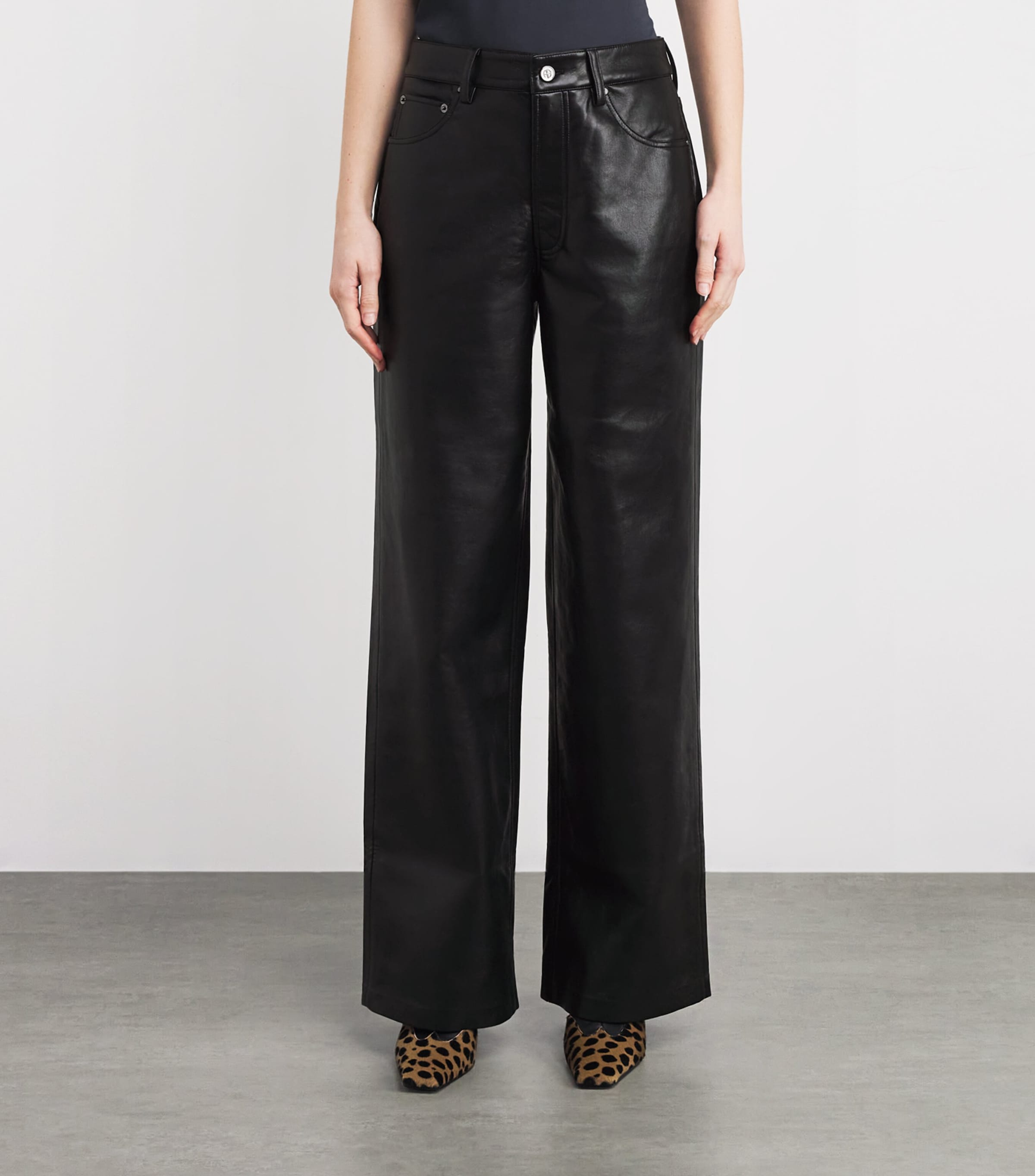 Leather Manon Wide-Leg Trousers BLACK Image 3