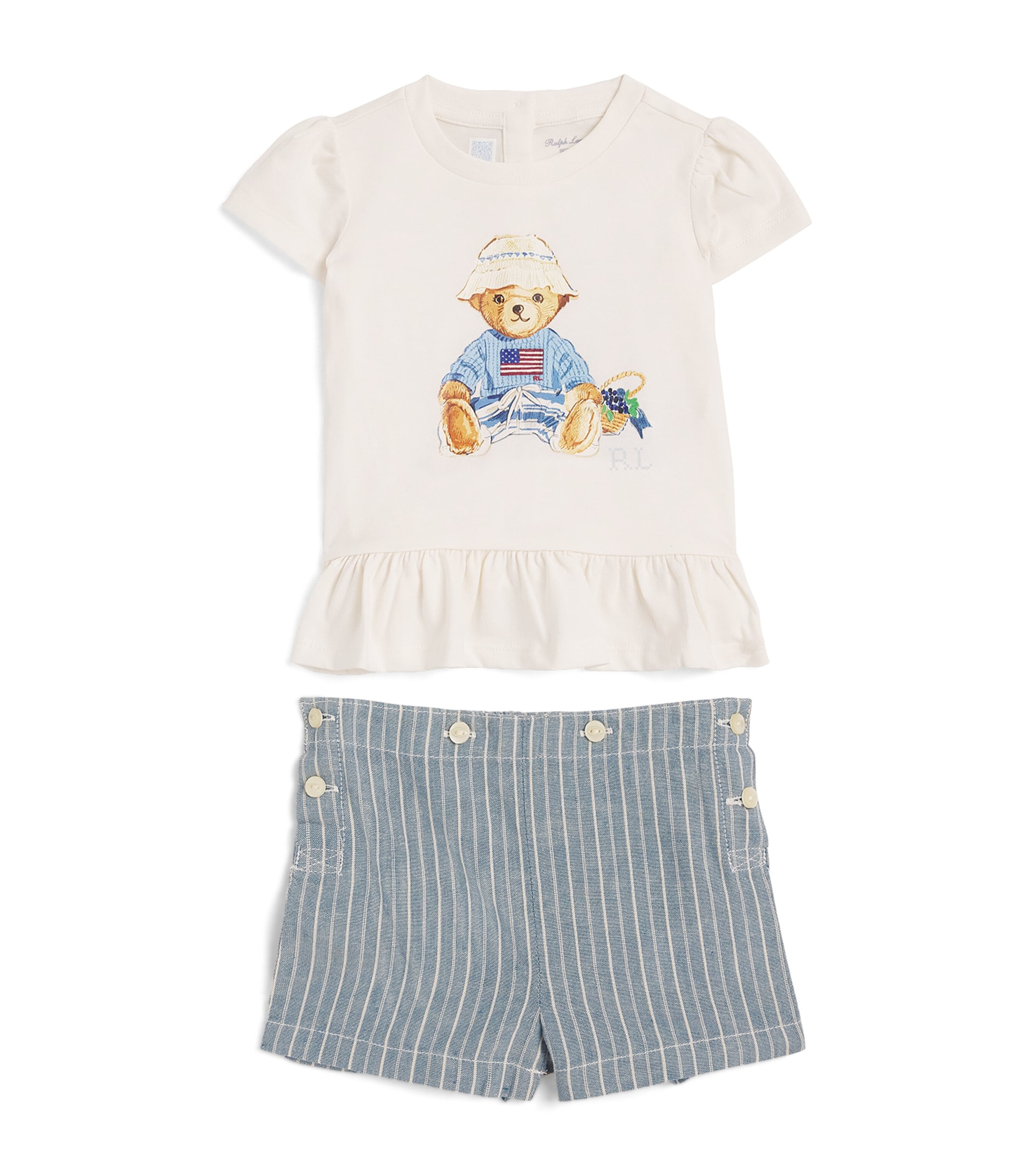 Ralph Lauren Kids Cotton Polo Bear T-Shirt and Shorts Set (3-24 Months) White Image 1