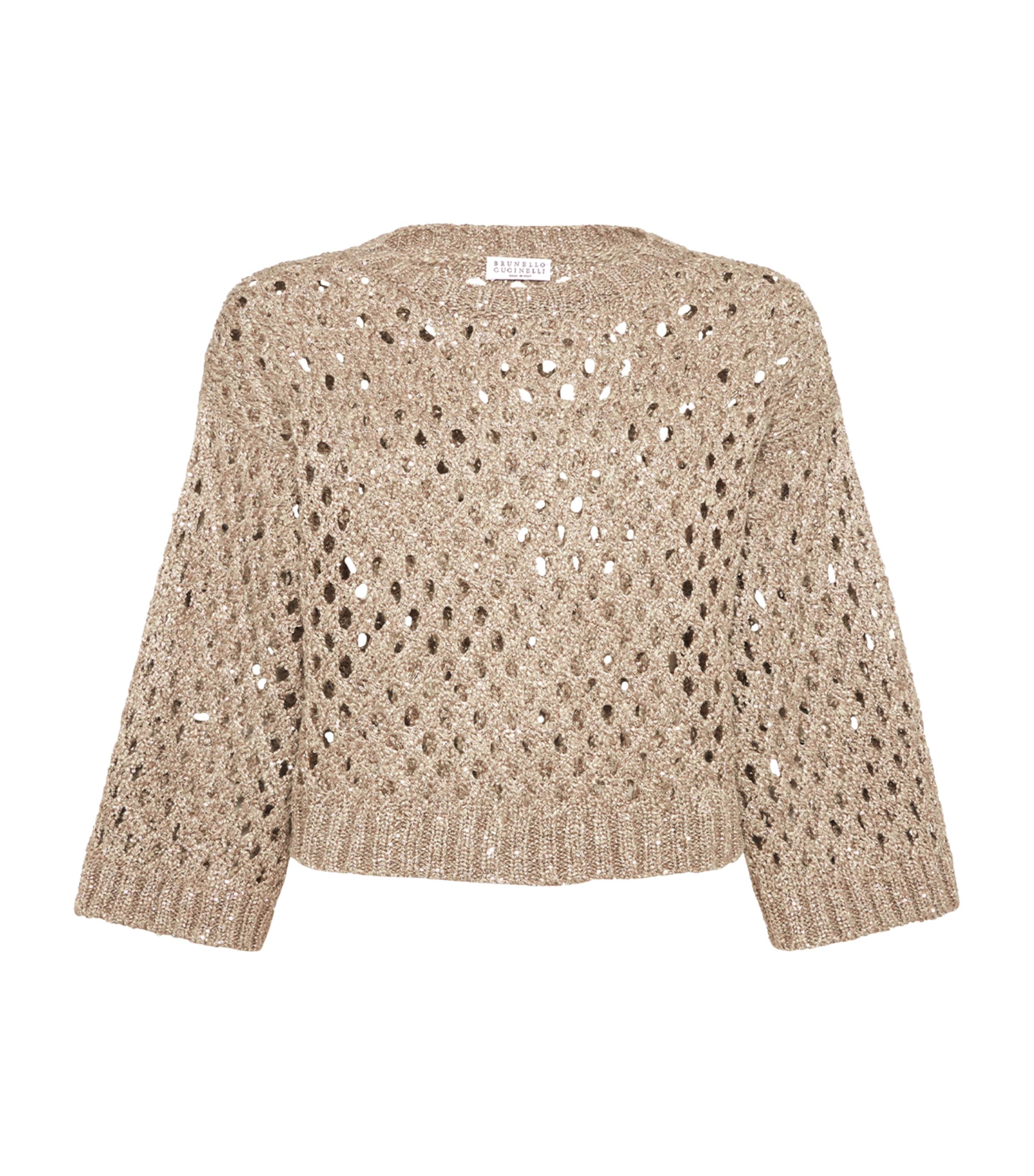 Brunello Cucinelli Silk-linen-blend Net Sweater In Brown