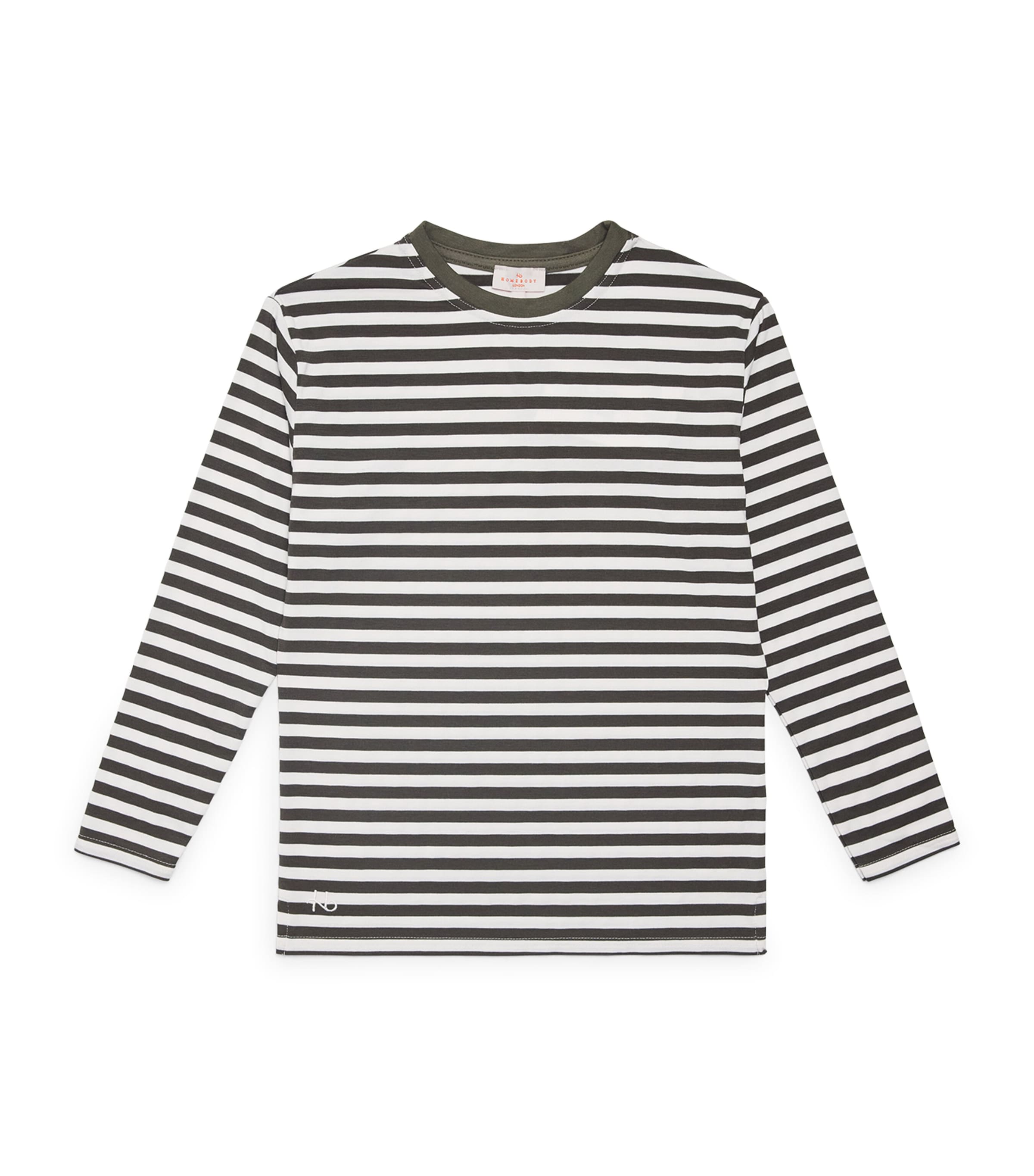 Homebody Kids Modal Stripe Long-Sleeve Pyjama Top 8-16 Years) Charred Green Stripe Image 1