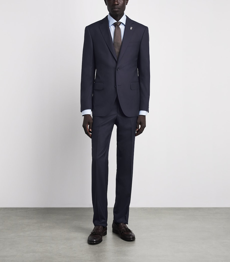 Pal Zileri Mens Wool Herringbone Vicenza 2-Piece Suit Blue Image 2