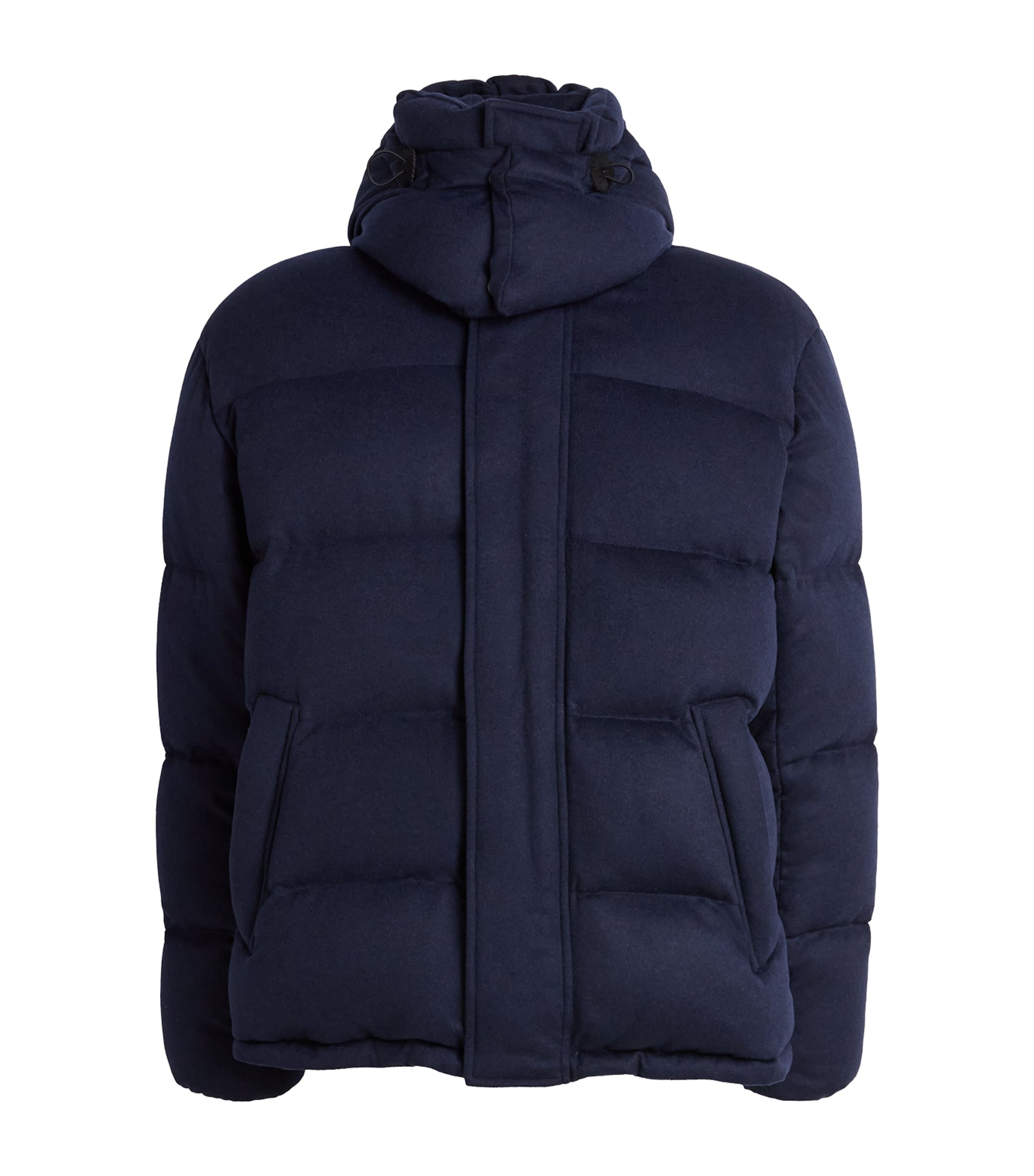 Alan Scott Mens Cashmere-Blend Quilted Down Coat Midnight Image 1