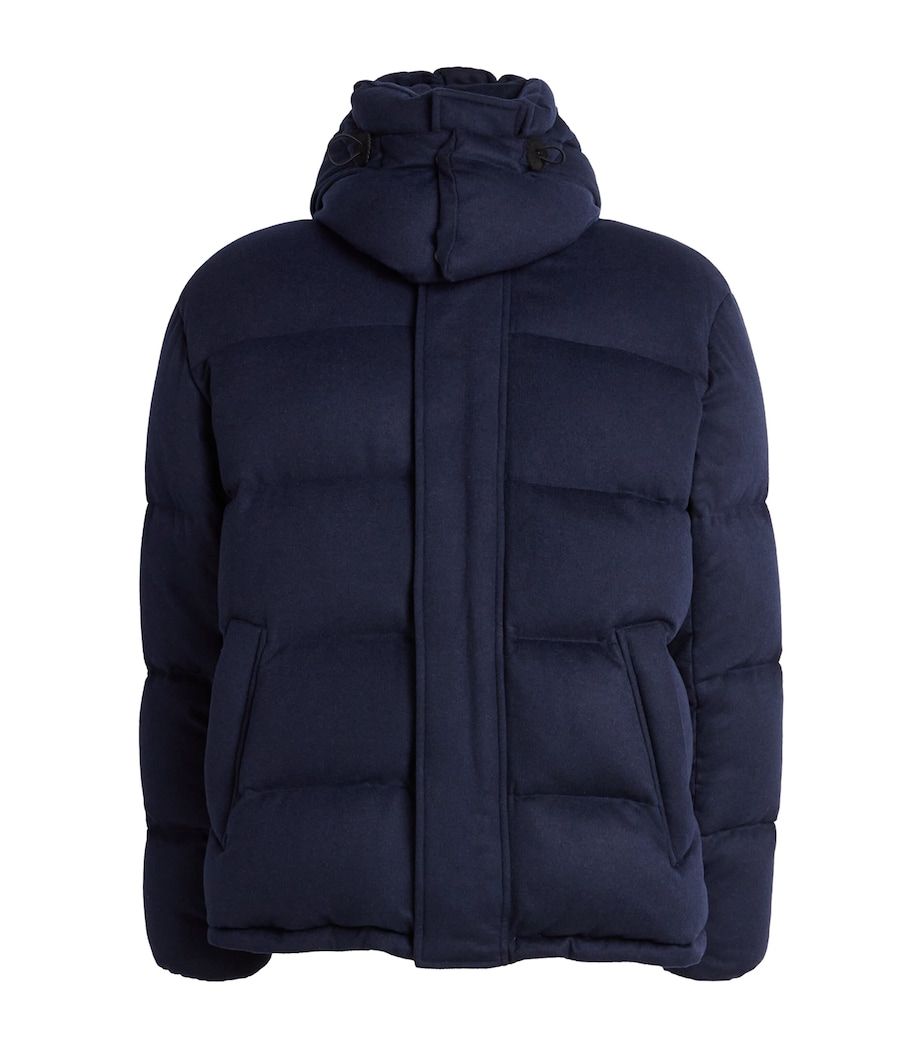 Alan Scott Mens Cashmere-Blend Quilted Down Coat Midnight Image 1