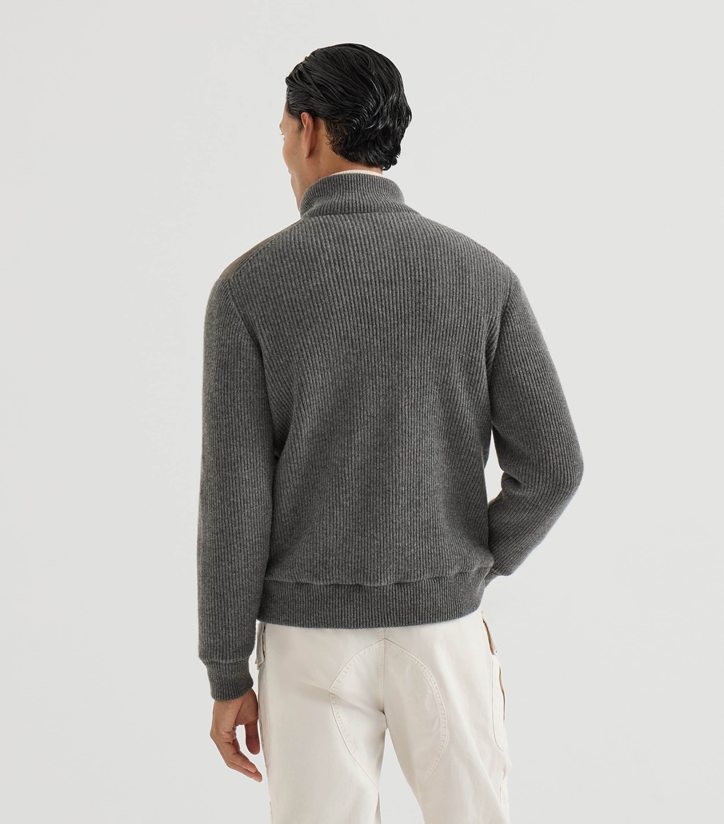 Brunello Cucinelli Mens Cotton-Suede Hybrid Bomber Jacket Image 5