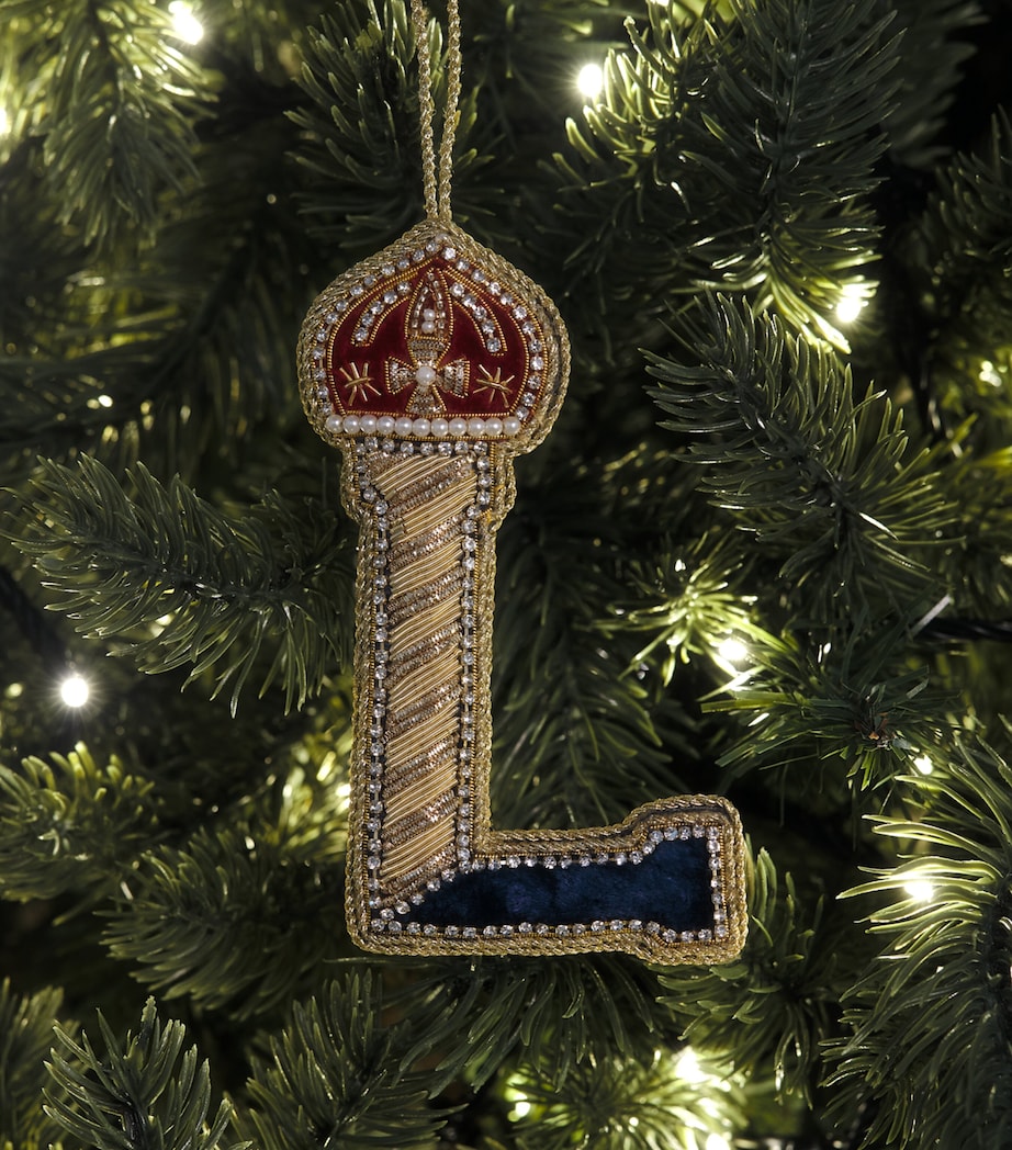 Tinker Tailor Velvet Crystal Letter L Tree Decoration Navy, Gold & Wine Image 3