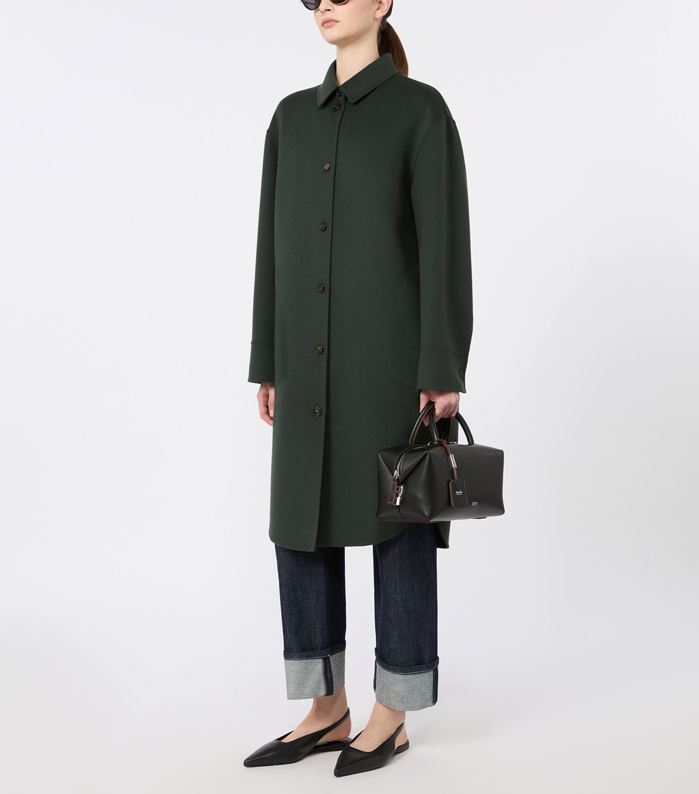 Max Mara Womens Virgin Wool Single-Breasted Coat Dark Green Image 2
