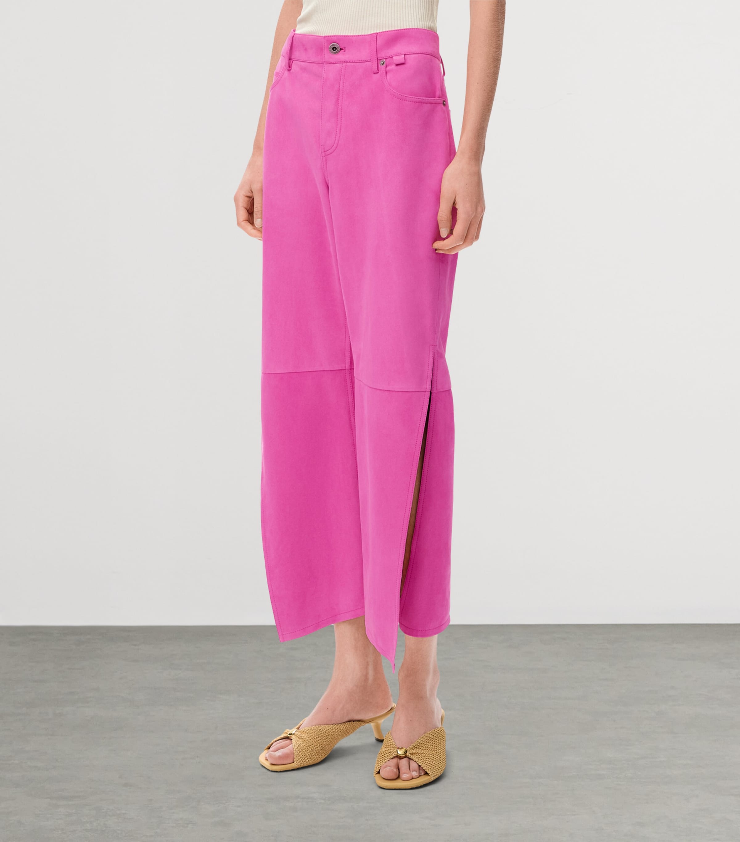 LOEWE Womens x Paula's Ibiza Suede Split-Leg Flared Trousers Pink Image 3